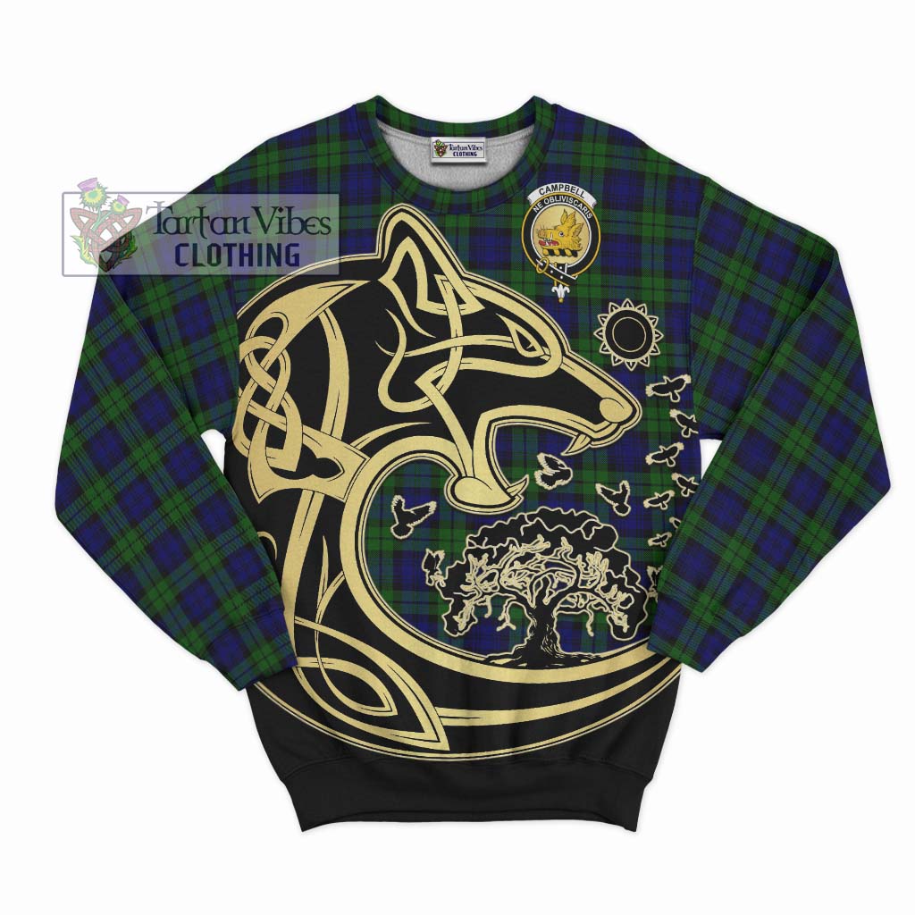 Campbell Tartan Sweatshirt with Family Crest Celtic Wolf Style - Tartan Vibes Clothing