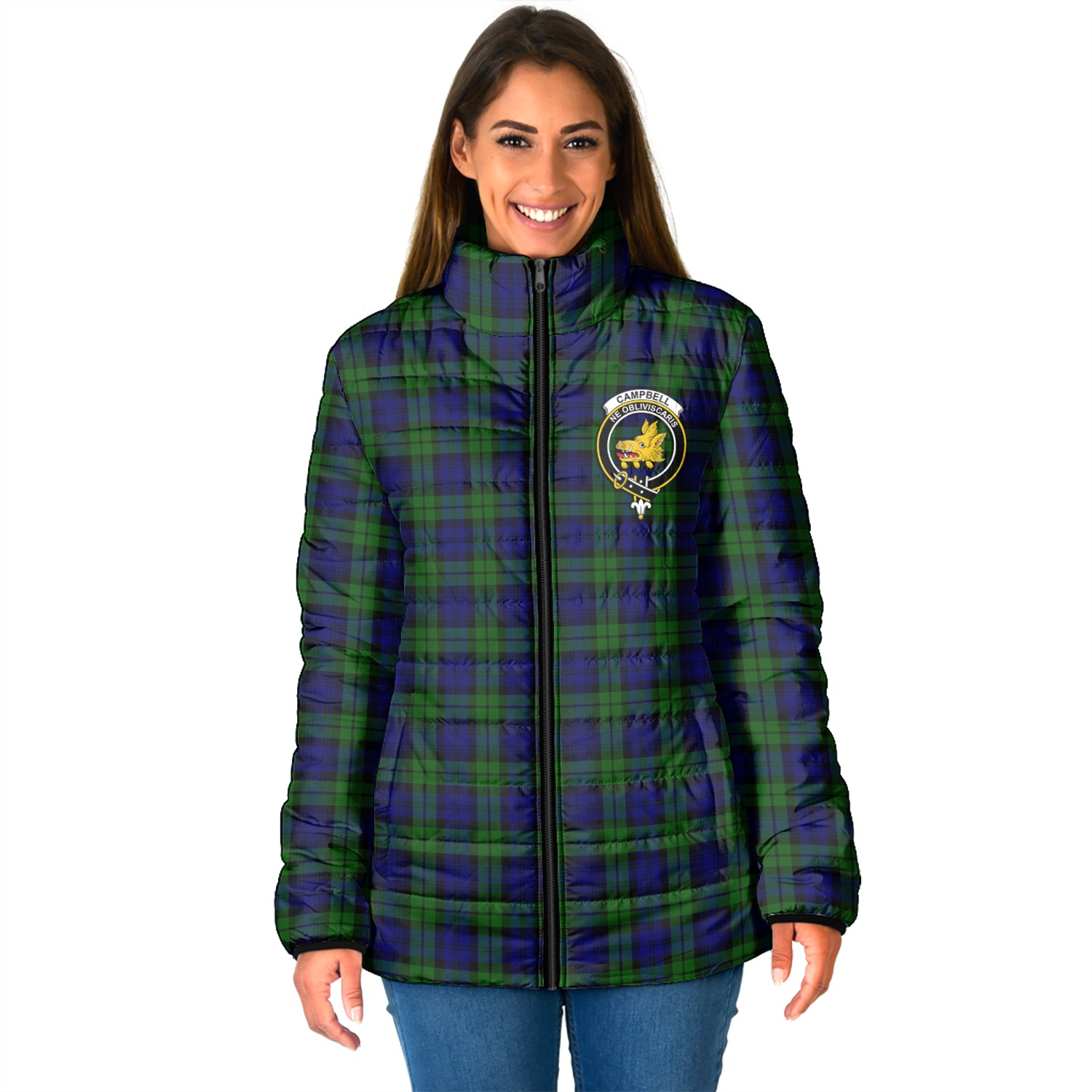 Campbell Tartan Padded Jacket with Family Crest - Tartan Vibes Clothing