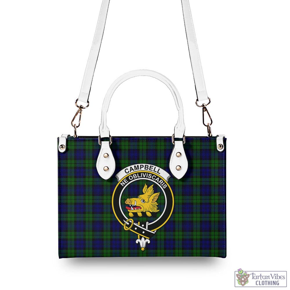 Tartan Vibes Clothing Campbell Modern Tartan Luxury Leather Handbags with Family Crest