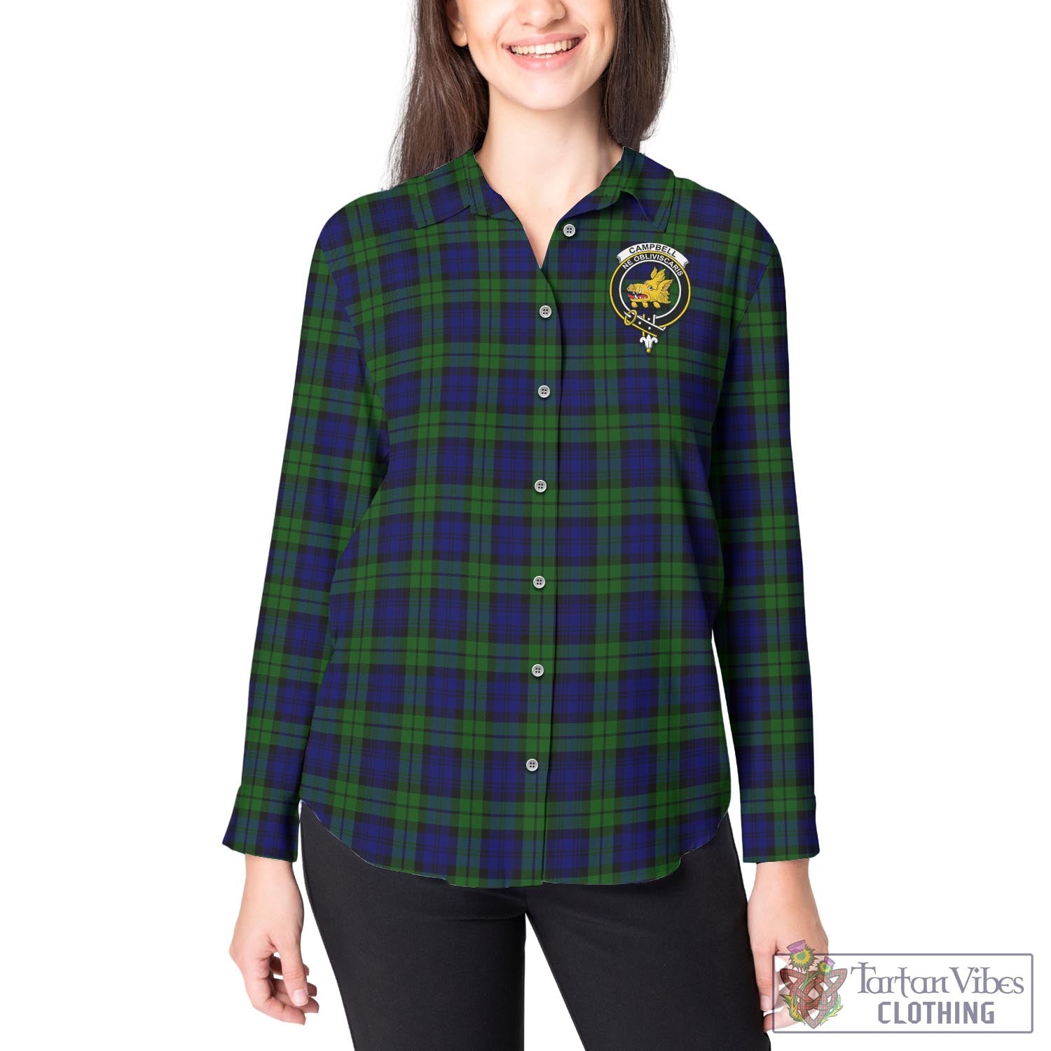 Tartan Vibes Clothing Campbell Modern Tartan Womens Casual Shirt with Family Crest