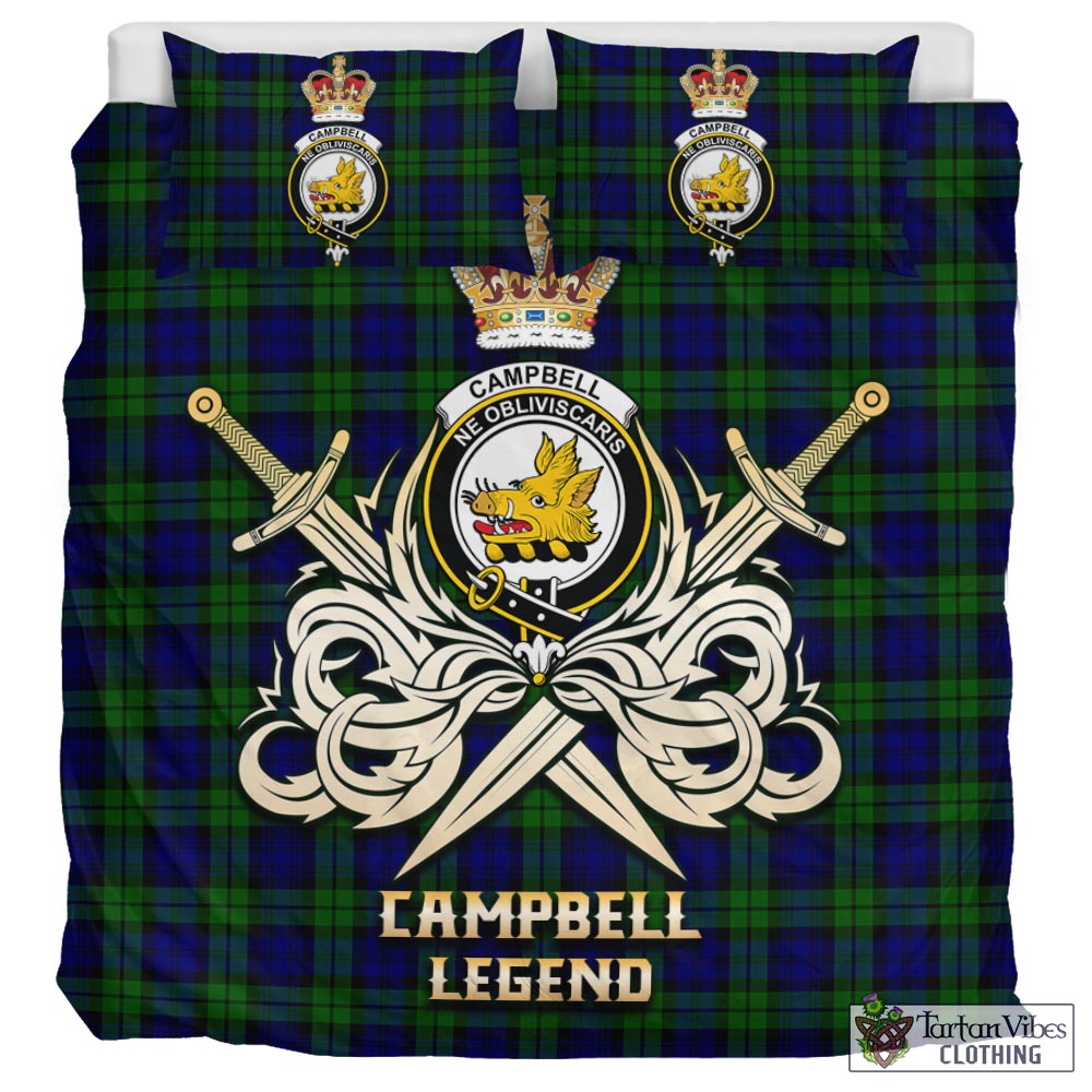 Tartan Vibes Clothing Campbell Modern Tartan Bedding Set with Clan Crest and the Golden Sword of Courageous Legacy