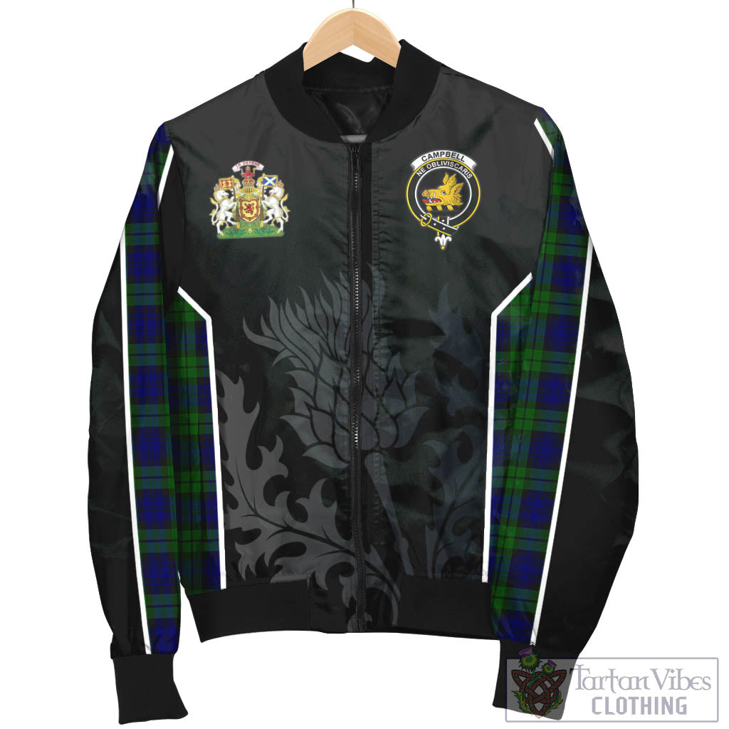 Tartan Vibes Clothing Campbell Modern Tartan Bomber Jacket with Family Crest and Scottish Thistle Vibes Sport Style