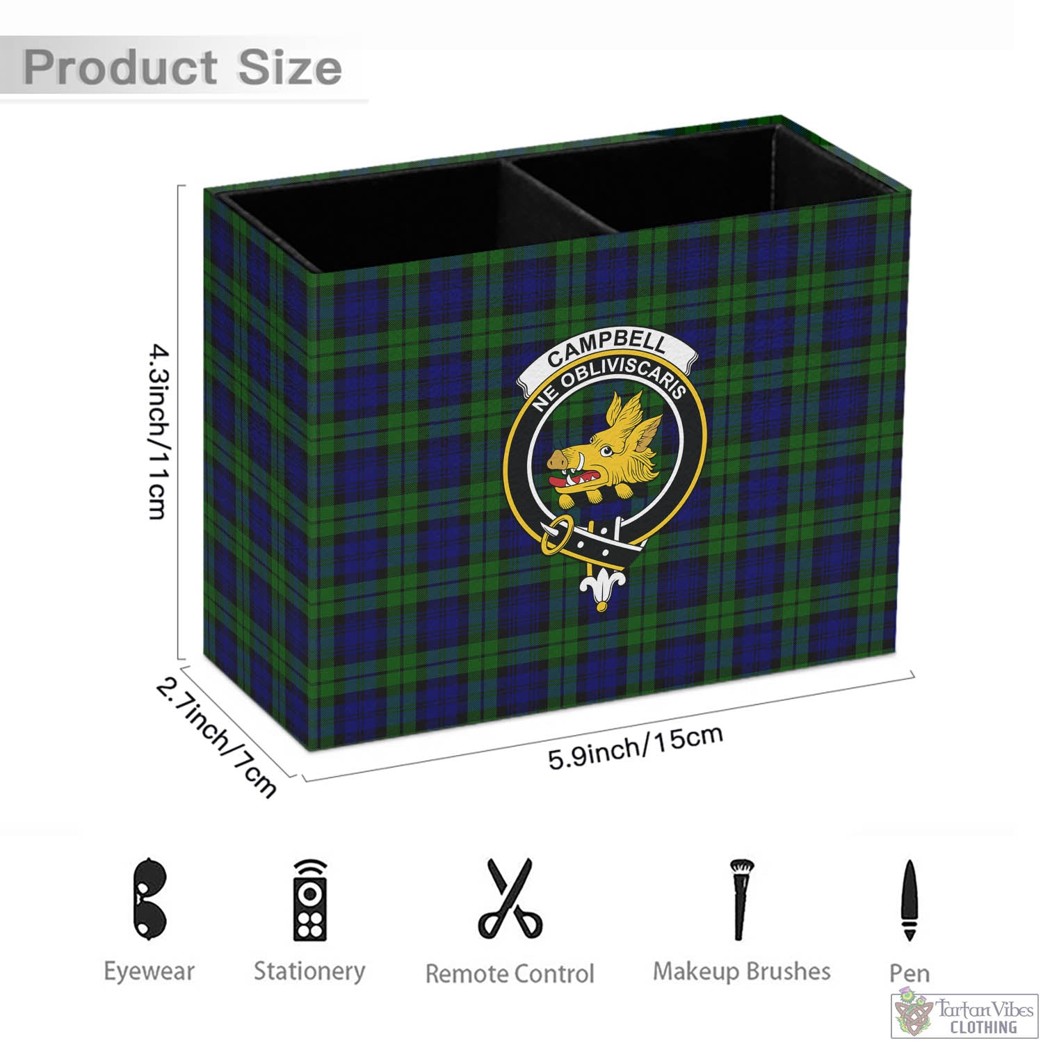 Tartan Vibes Clothing Campbell Modern Tartan Pen Holder with Family Crest