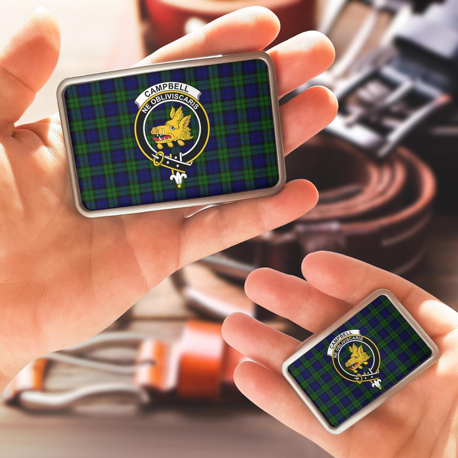 Campbell Tartan Belt Buckles with Family Crest - Tartan Vibes Clothing