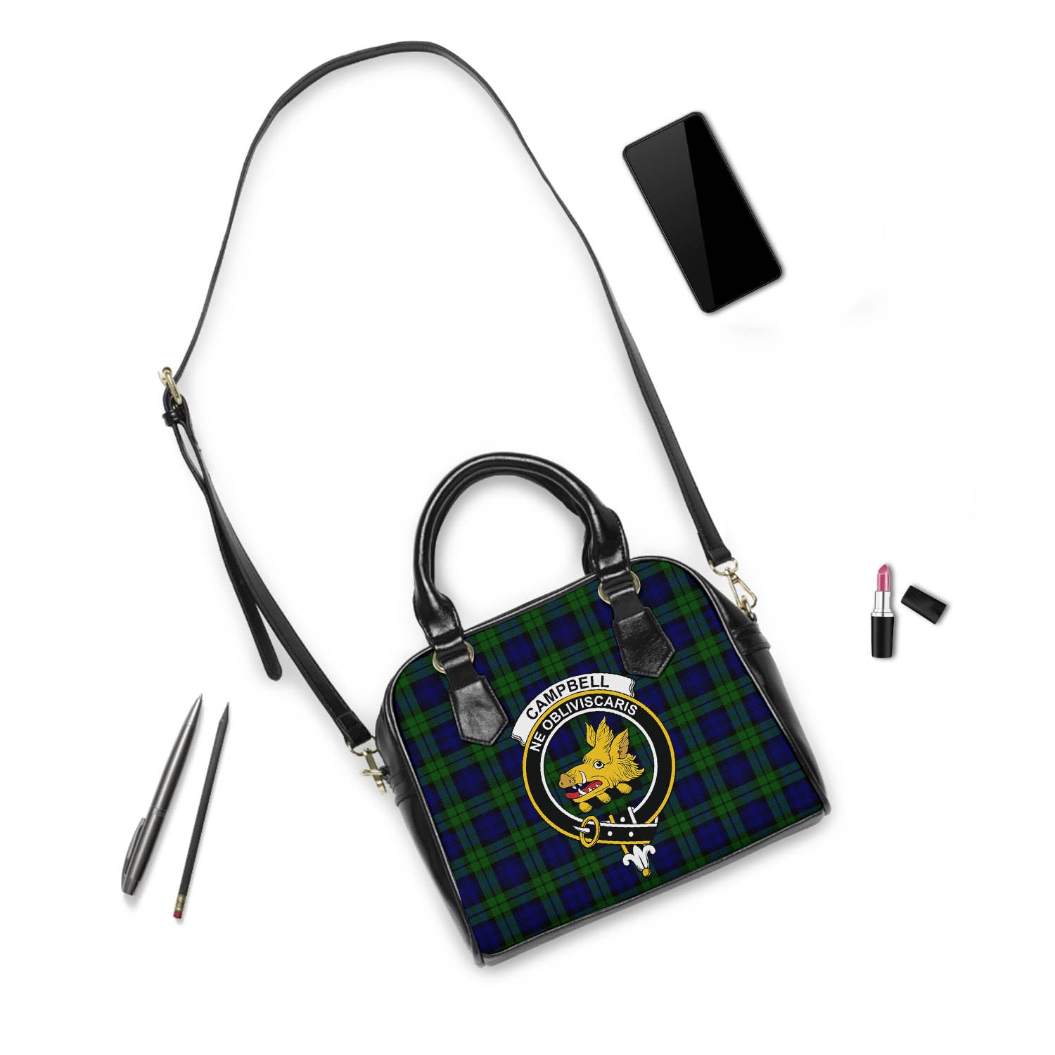 Campbell Modern Tartan Shoulder Handbags with Family Crest - Tartanvibesclothing