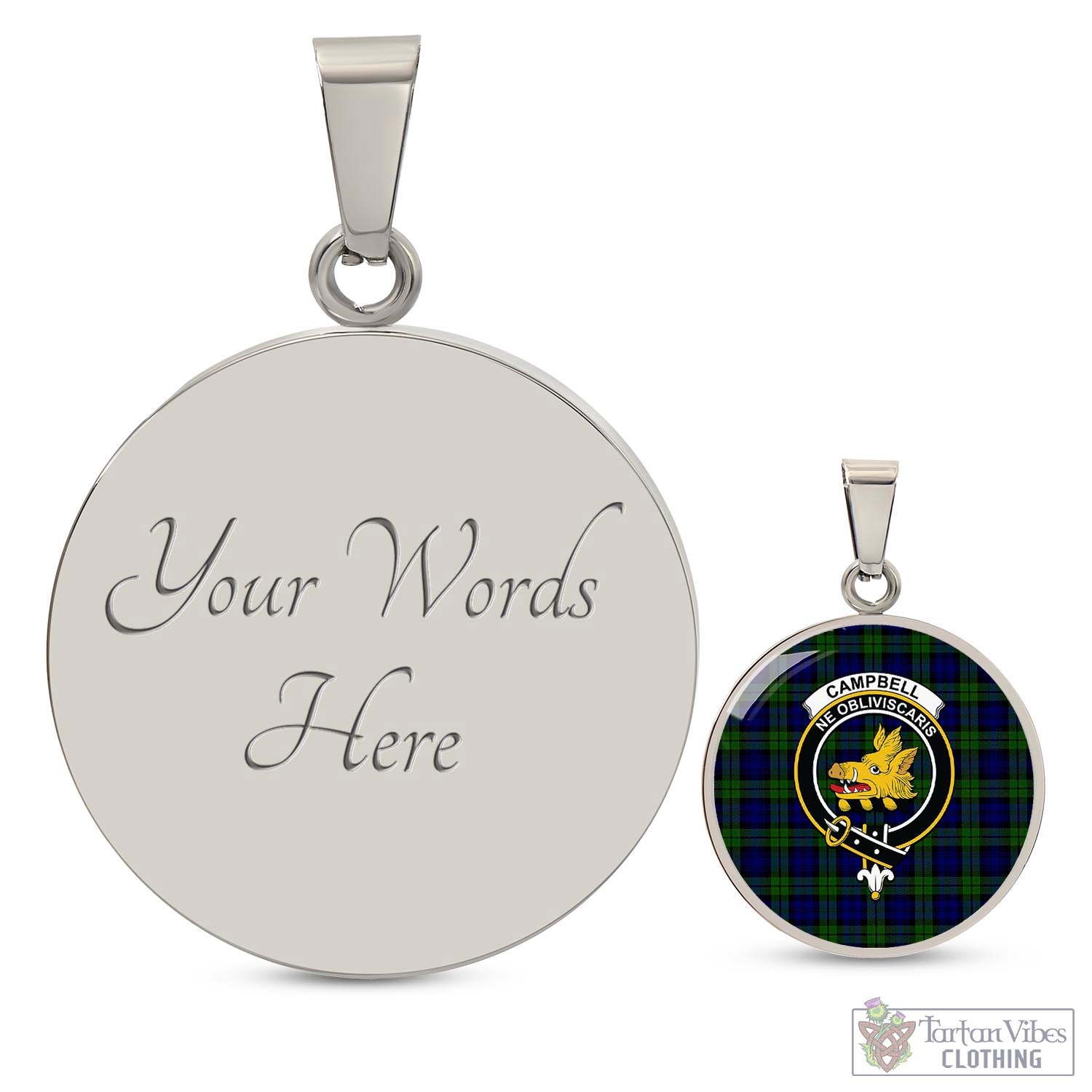 Tartan Vibes Clothing Campbell Modern Tartan Circle Necklace with Family Crest