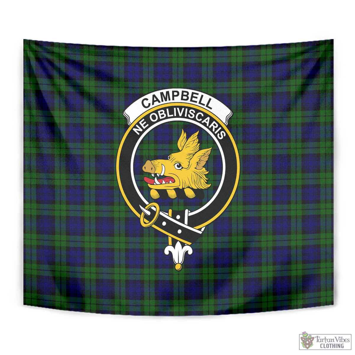 Tartan Vibes Clothing Campbell Modern Tartan Tapestry Wall Hanging and Home Decor for Room with Family Crest