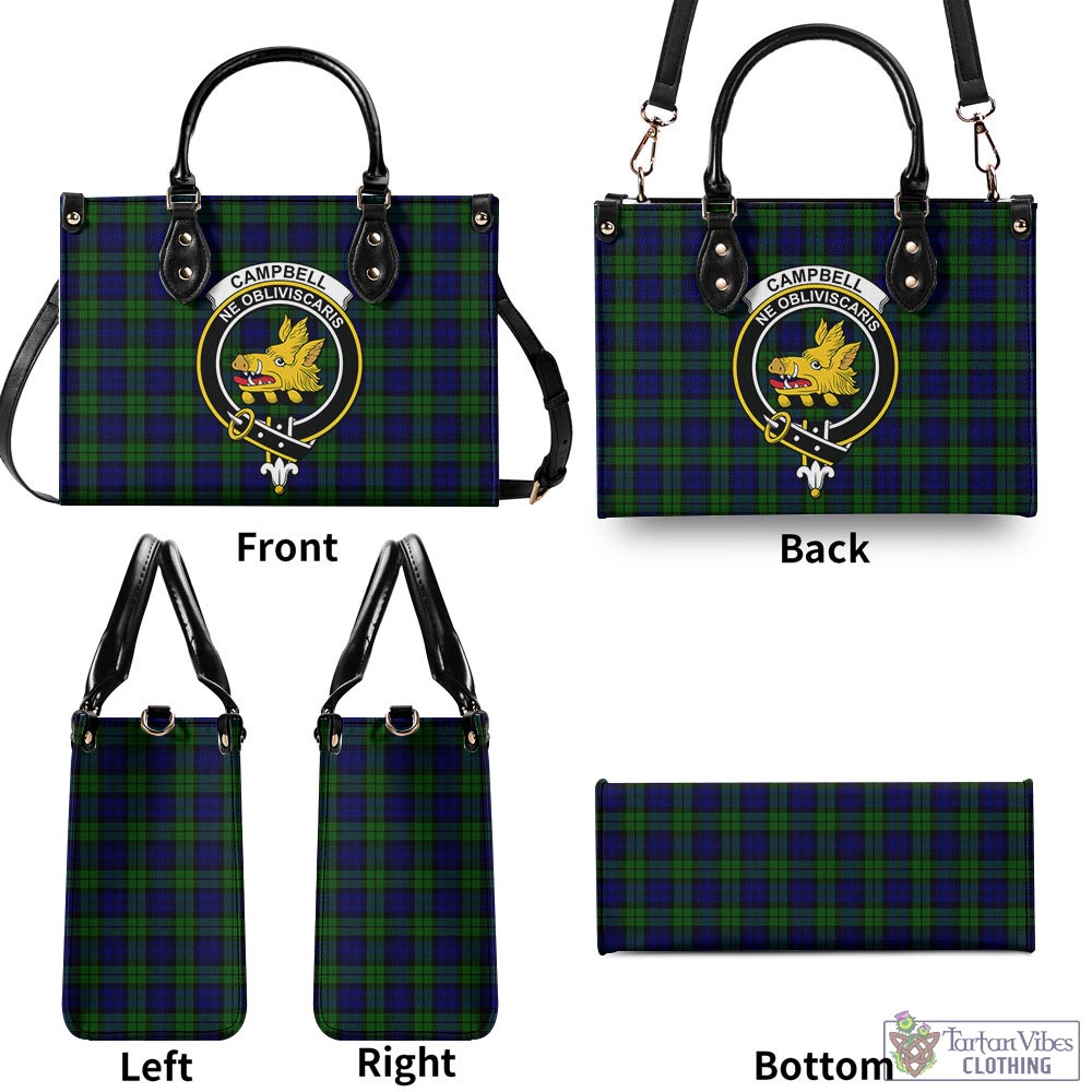 Tartan Vibes Clothing Campbell Modern Tartan Luxury Leather Handbags with Family Crest