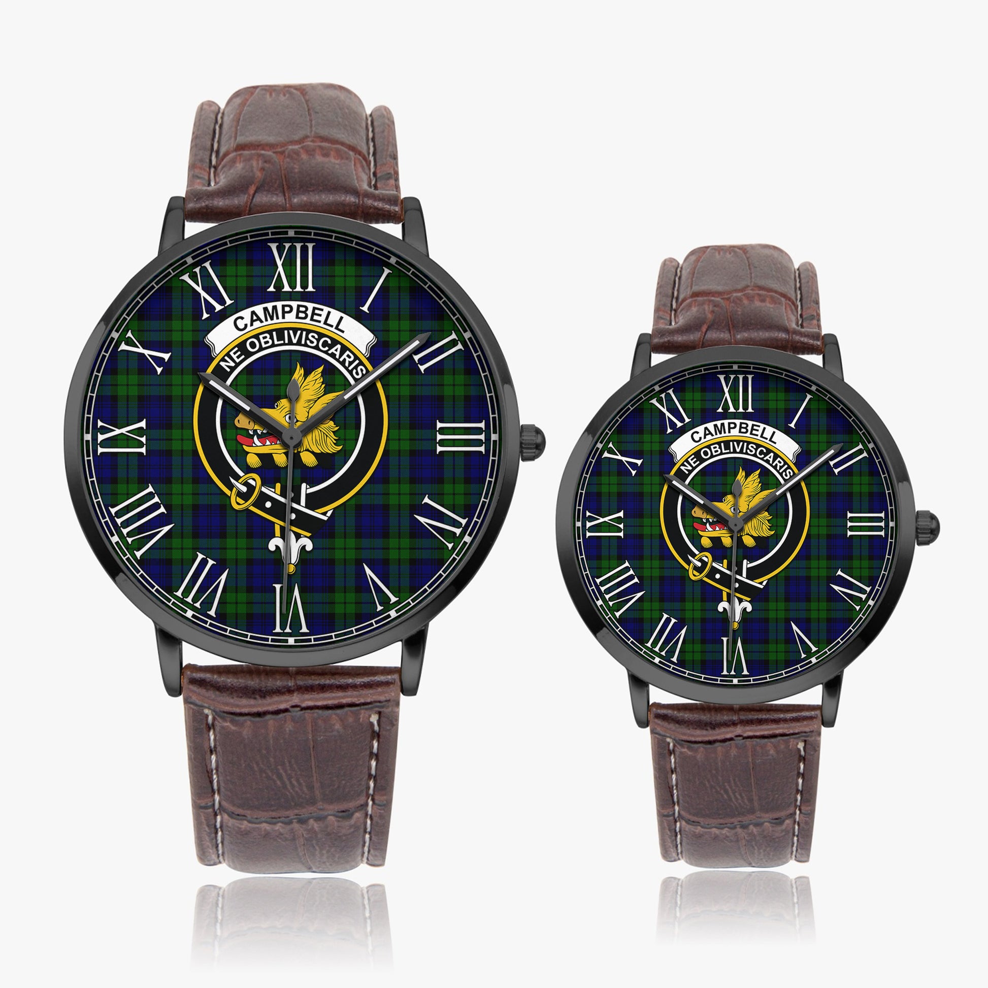 Campbell Modern Tartan Family Crest Leather Strap Quartz Watch - Tartanvibesclothing