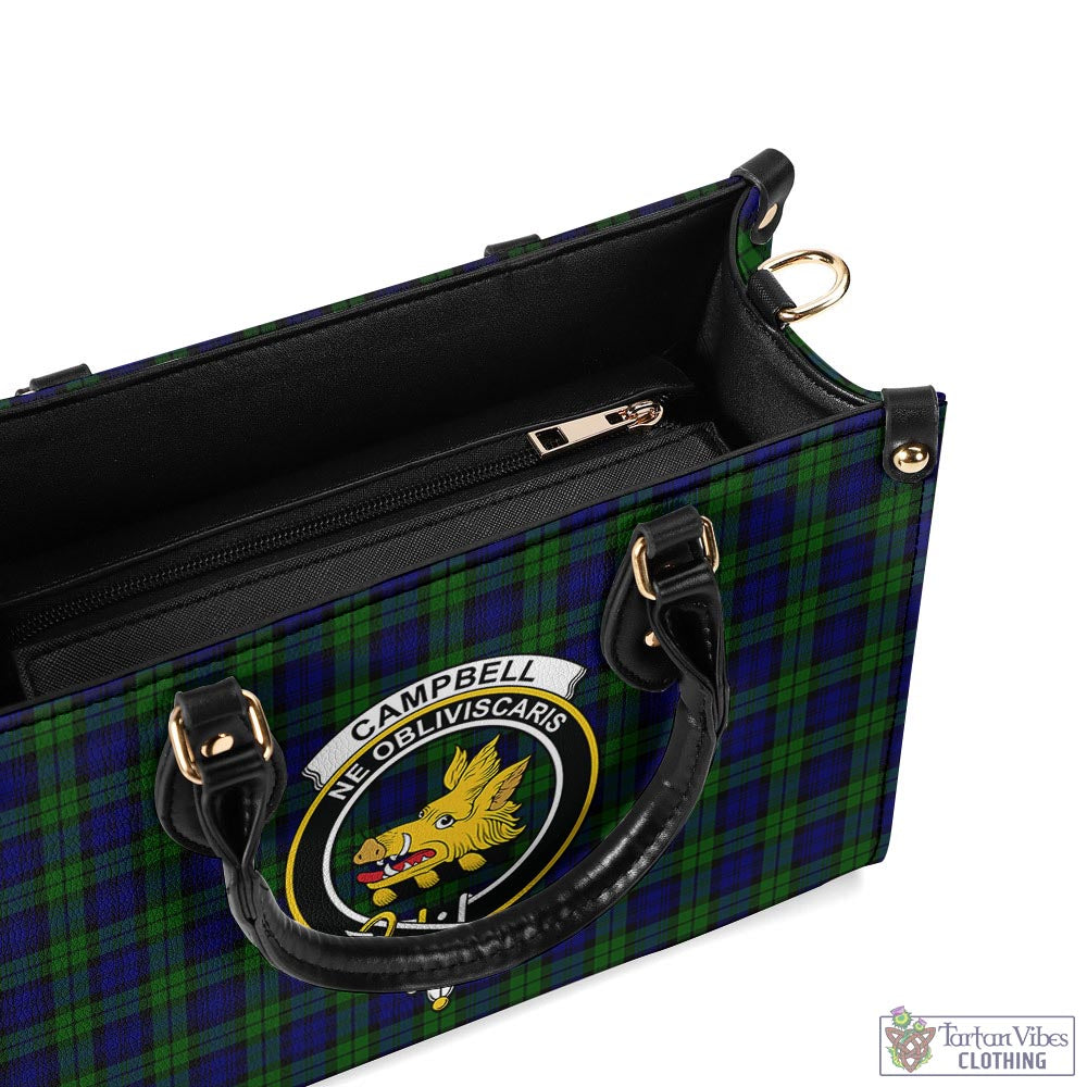 Tartan Vibes Clothing Campbell Modern Tartan Luxury Leather Handbags with Family Crest