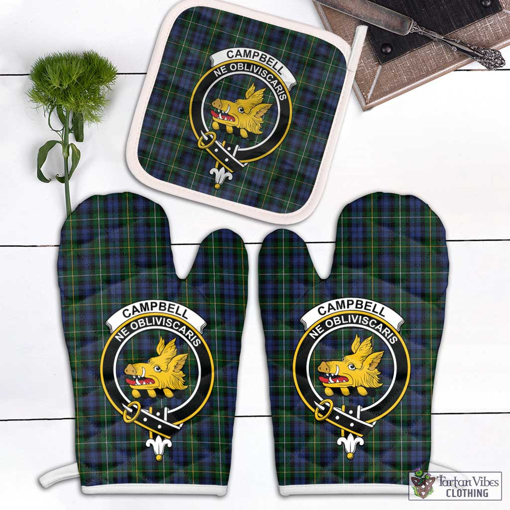 Campbell of Argyll 01 Tartan Combo Oven Mitt & Pot-Holder with Family Crest Combo 1 Oven Mitt & 1 Pot-Holder White - Tartan Vibes Clothing