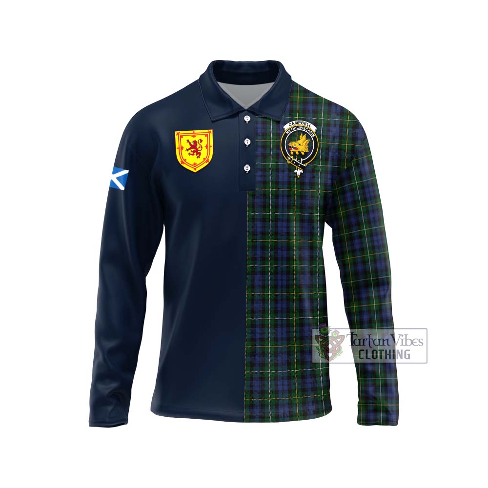 Tartan Vibes Clothing Campbell of Argyll 01 Tartan Long Sleeve Polo Shirt with Scottish Lion Royal Arm Half Style