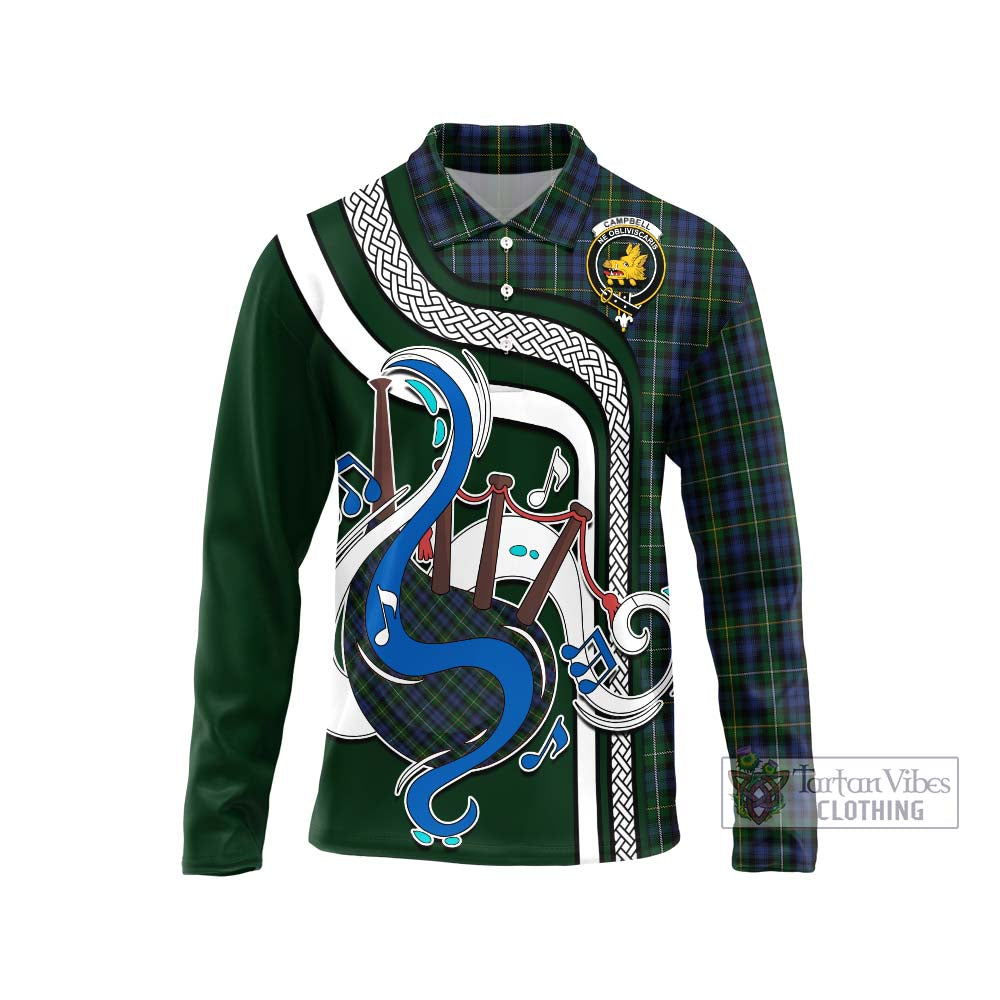 Tartan Vibes Clothing Campbell of Argyll 01 Tartan Long Sleeve Polo Shirt with Epic Bagpipe Style