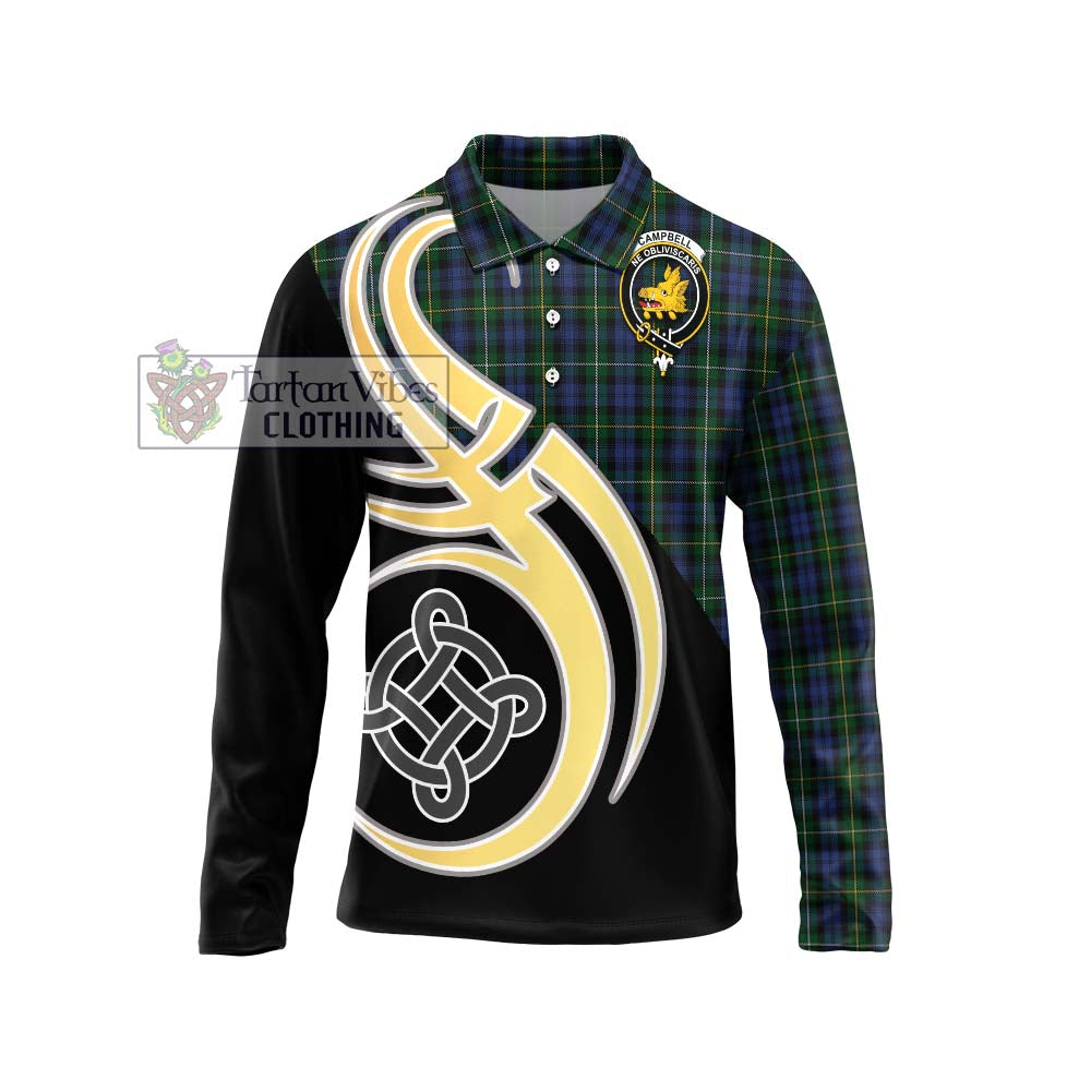 Campbell of Argyll 01 Tartan Long Sleeve Polo Shirt with Family Crest and Celtic Symbol Style Unisex - Tartan Vibes Clothing