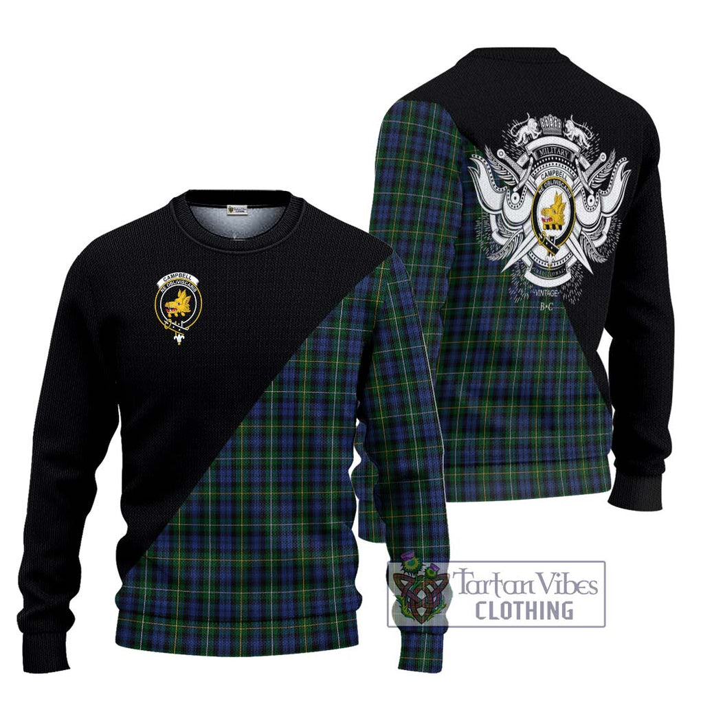 Campbell of Argyll 01 Tartan Knitted Sweater with Family Crest and Military Logo Style Unisex - Tartanvibesclothing Shop