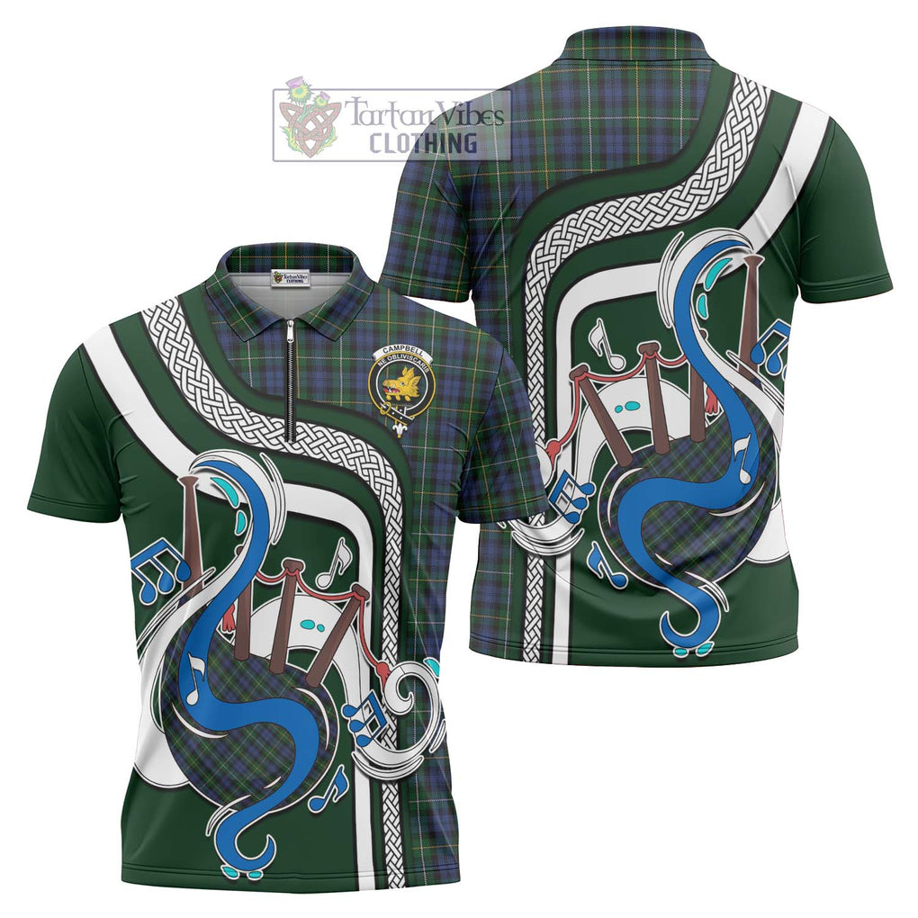 Campbell of Argyll 01 Tartan Zipper Polo Shirt with Epic Bagpipe Style Unisex - Tartanvibesclothing Shop