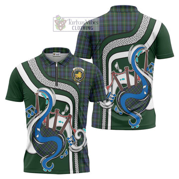 Campbell of Argyll 01 Tartan Zipper Polo Shirt with Epic Bagpipe Style