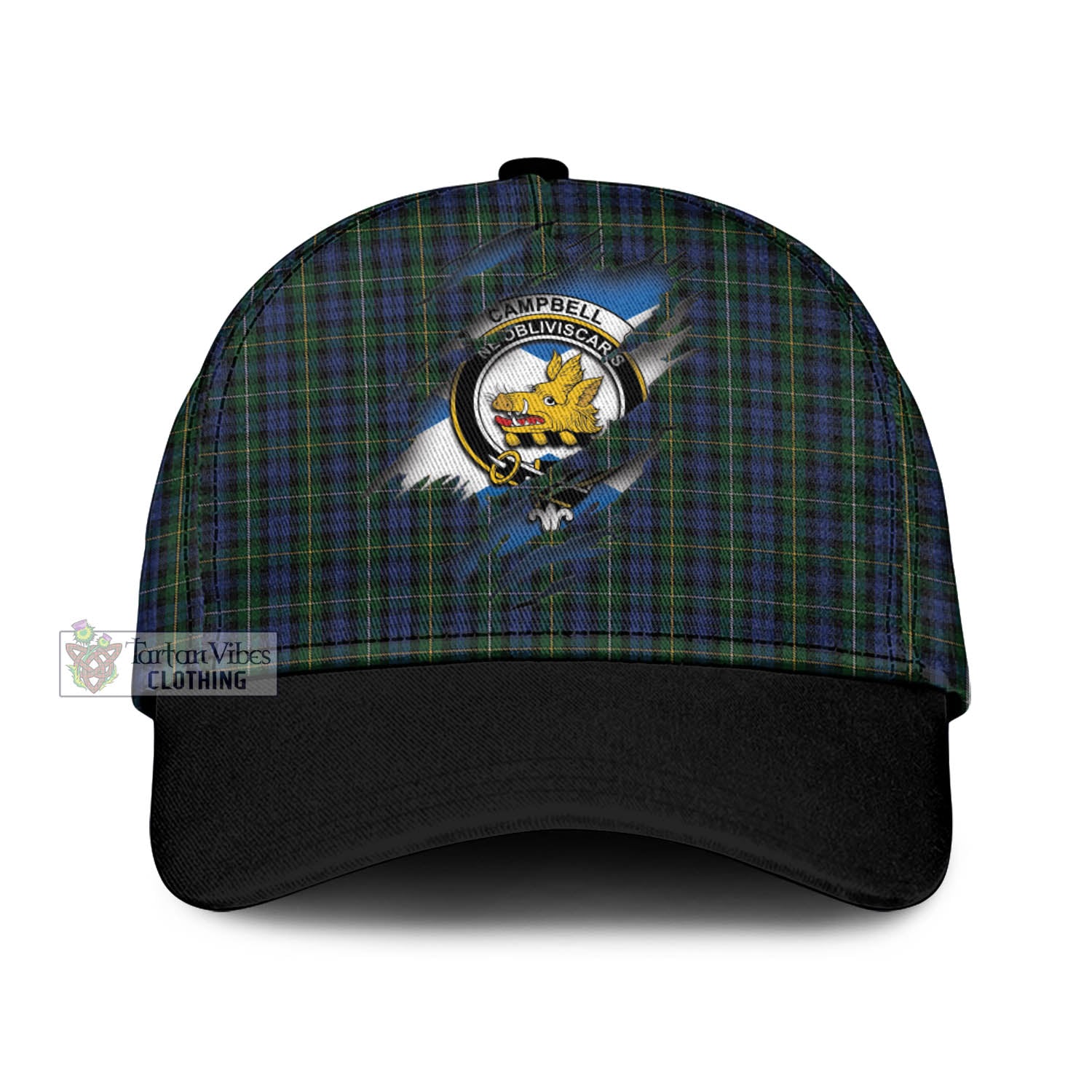 Tartan Vibes Clothing Campbell of Argyll 01 Tartan Classic Cap with Family Crest In Me Style