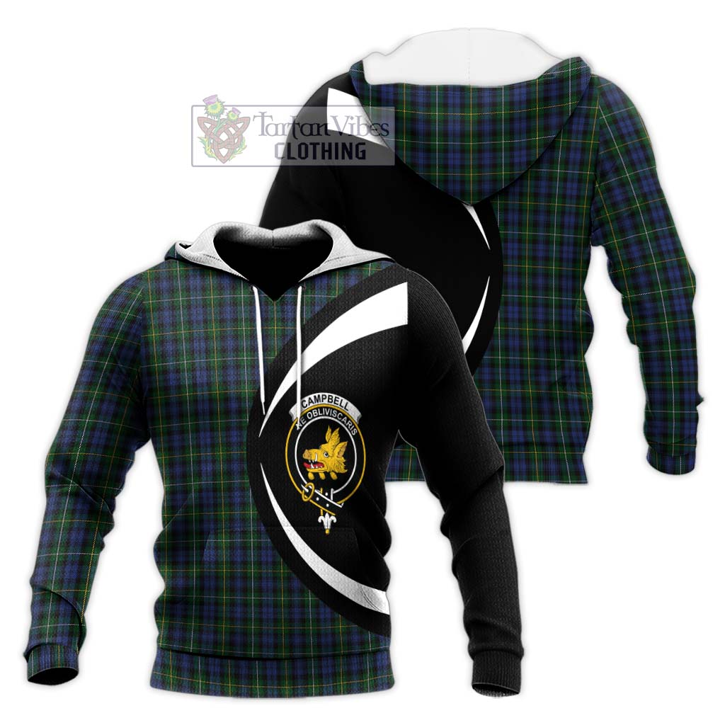 Campbell of Argyll 01 Tartan Knitted Hoodie with Family Crest Circle Style Unisex Knitted Pullover Hoodie - Tartan Vibes Clothing