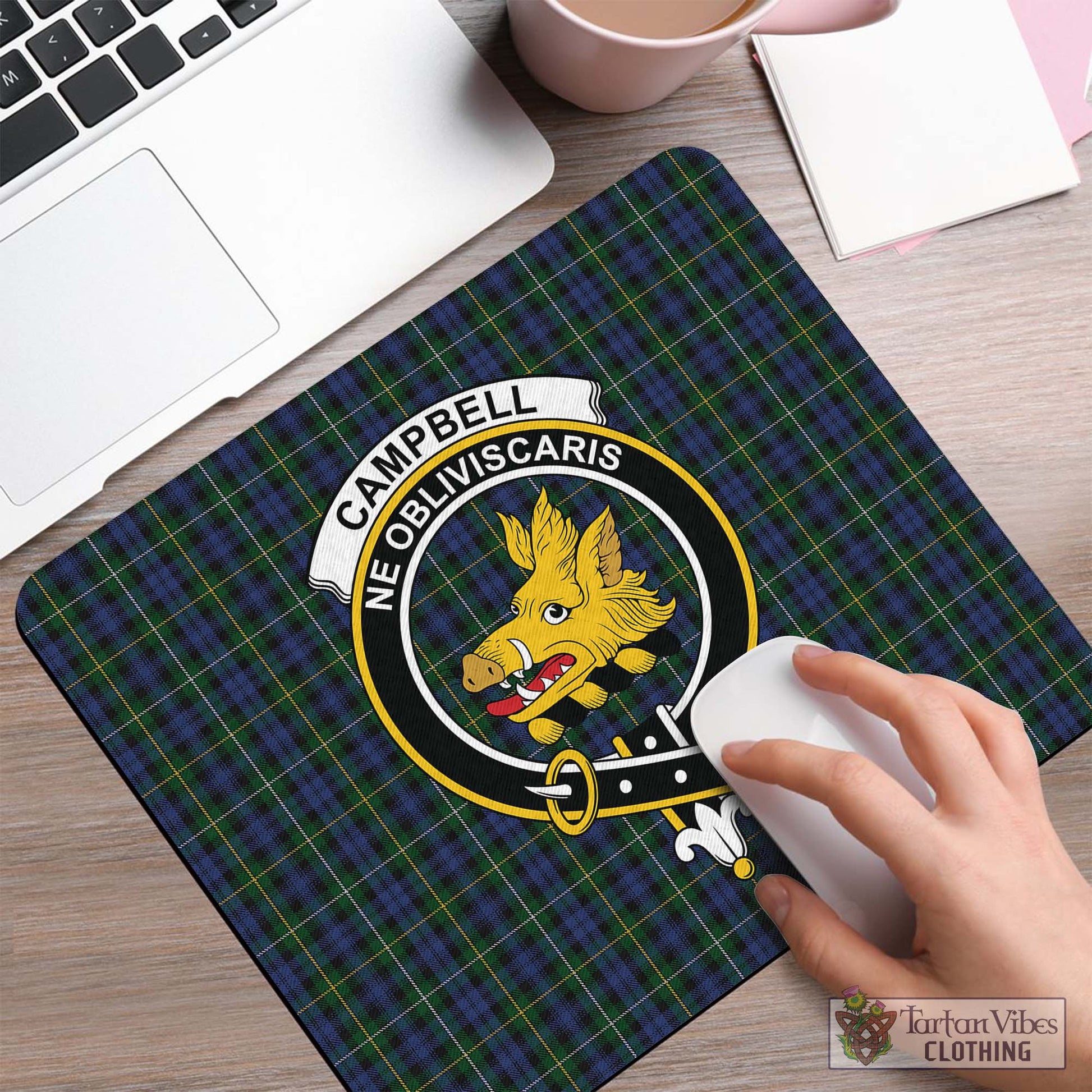 Tartan Vibes Clothing Campbell of Argyll #01 Tartan Mouse Pad with Family Crest