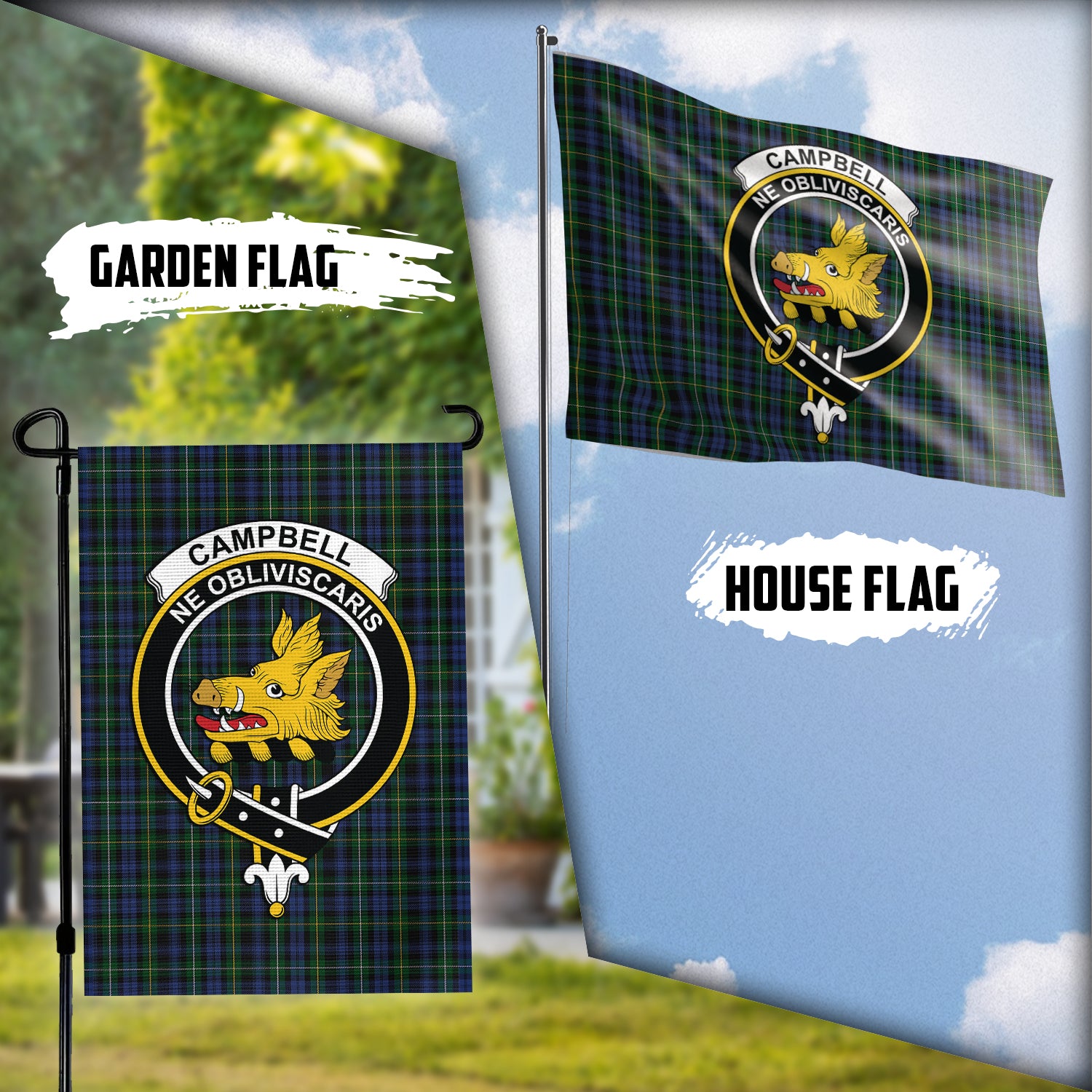 Campbell of Argyll #01 Tartan Flag with Family Crest Garden Flag (Vertical) - Tartan Vibes Clothing