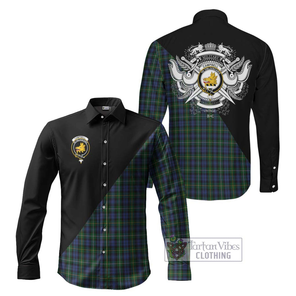 Campbell of Argyll 01 Tartan Long Sleeve Button Shirt with Family Crest and Military Logo Style Men's Shirt S - Tartanvibesclothing Shop