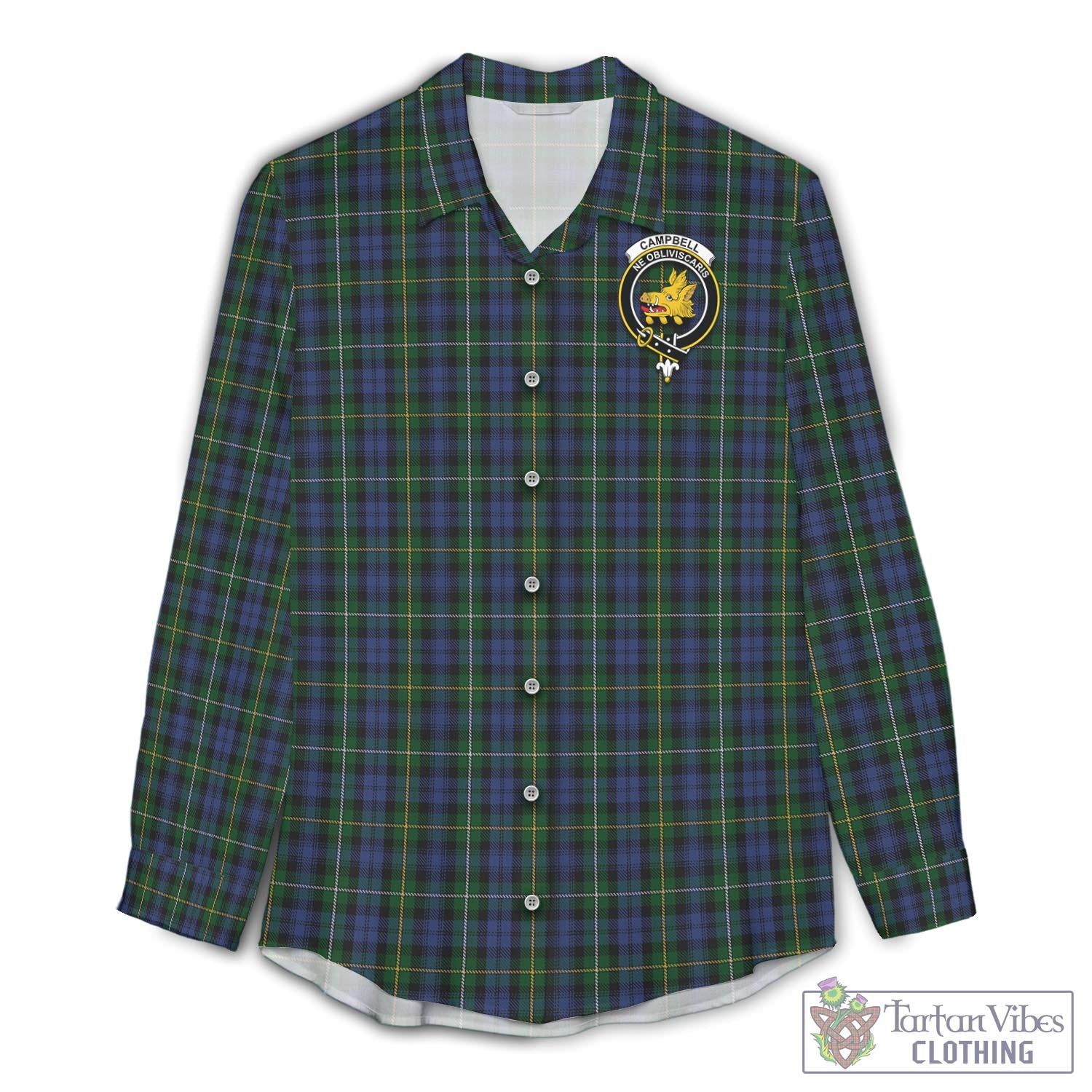 Tartan Vibes Clothing Campbell of Argyll #01 Tartan Womens Casual Shirt with Family Crest