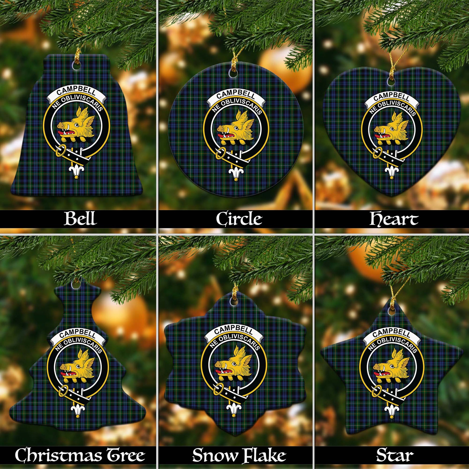 Campbell of Argyll #01 Tartan Christmas Ornaments with Family Crest