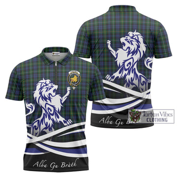 Campbell of Argyll 01 Tartan Zipper Polo Shirt with Alba Gu Brath Regal Lion Emblem