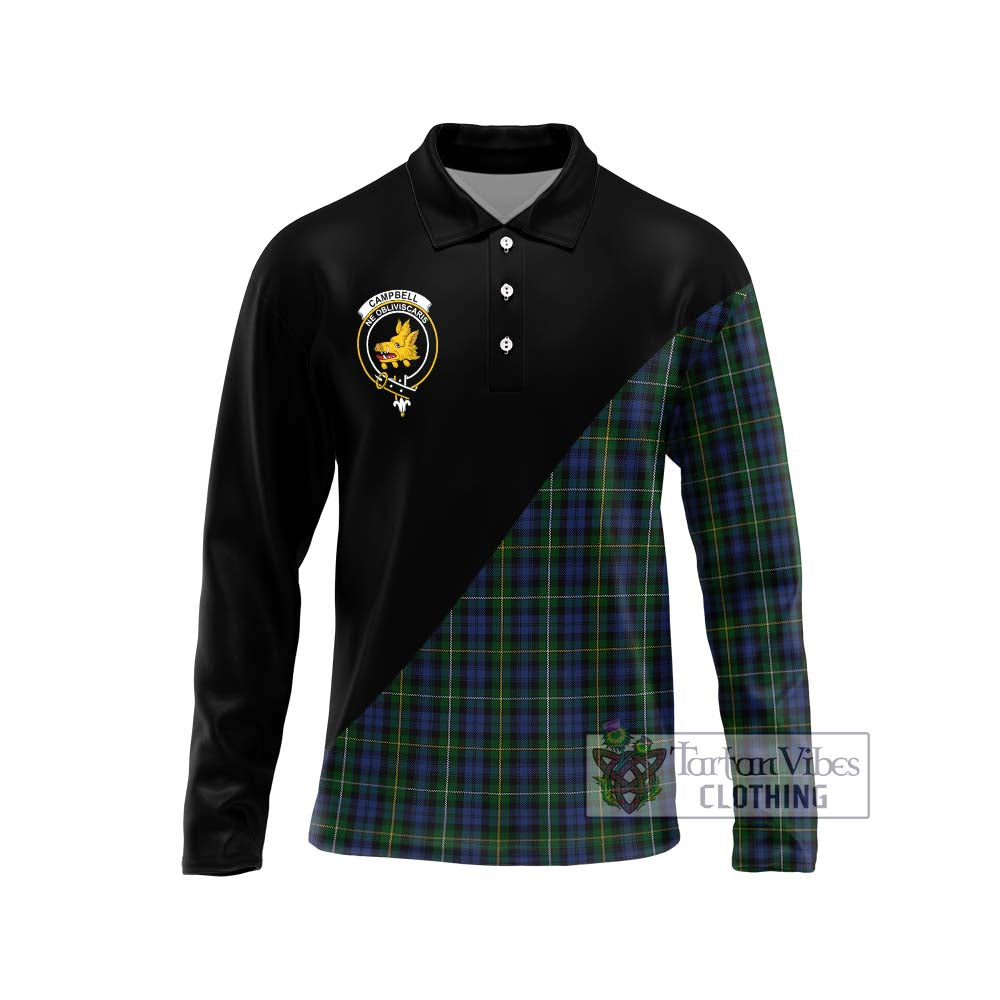 Campbell of Argyll 01 Tartan Long Sleeve Polo Shirt with Family Crest and Military Logo Style Unisex - Tartanvibesclothing Shop