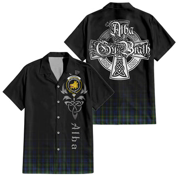 Campbell of Argyll #01 Tartan Short Sleeve Button Up Shirt Featuring Alba Gu Brath Family Crest Celtic Inspired