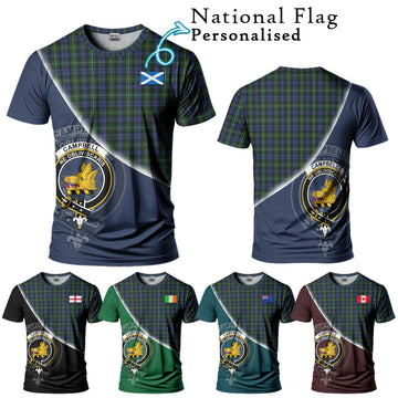 Campbell of Argyll 01 Tartan T-Shirt with Personalised National Flag and Family Crest Half Style