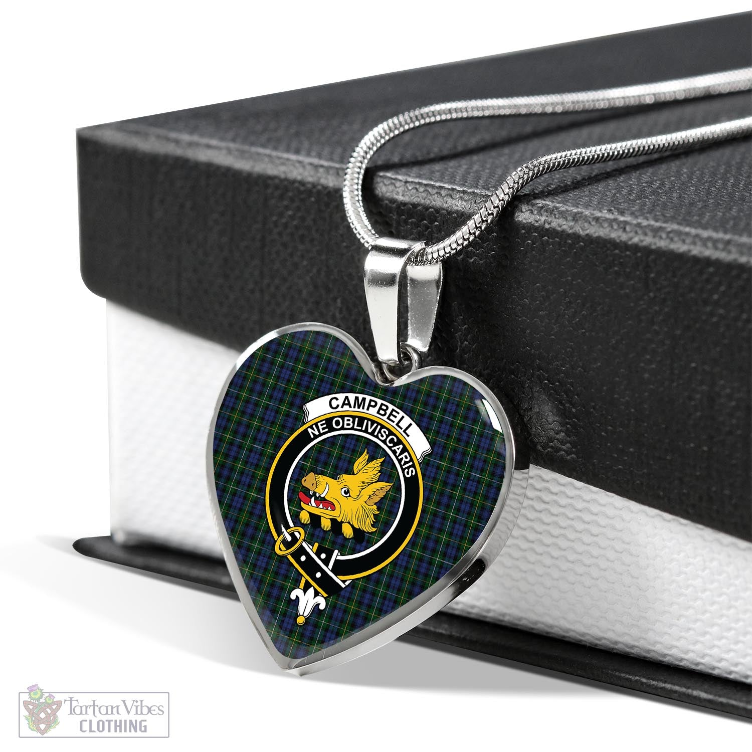 Tartan Vibes Clothing Campbell of Argyll #01 Tartan Heart Necklace with Family Crest