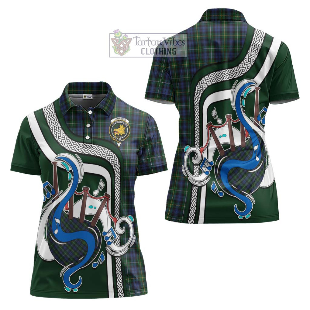 Campbell of Argyll 01 Tartan Women's Polo Shirt with Epic Bagpipe Style Women - Tartanvibesclothing Shop