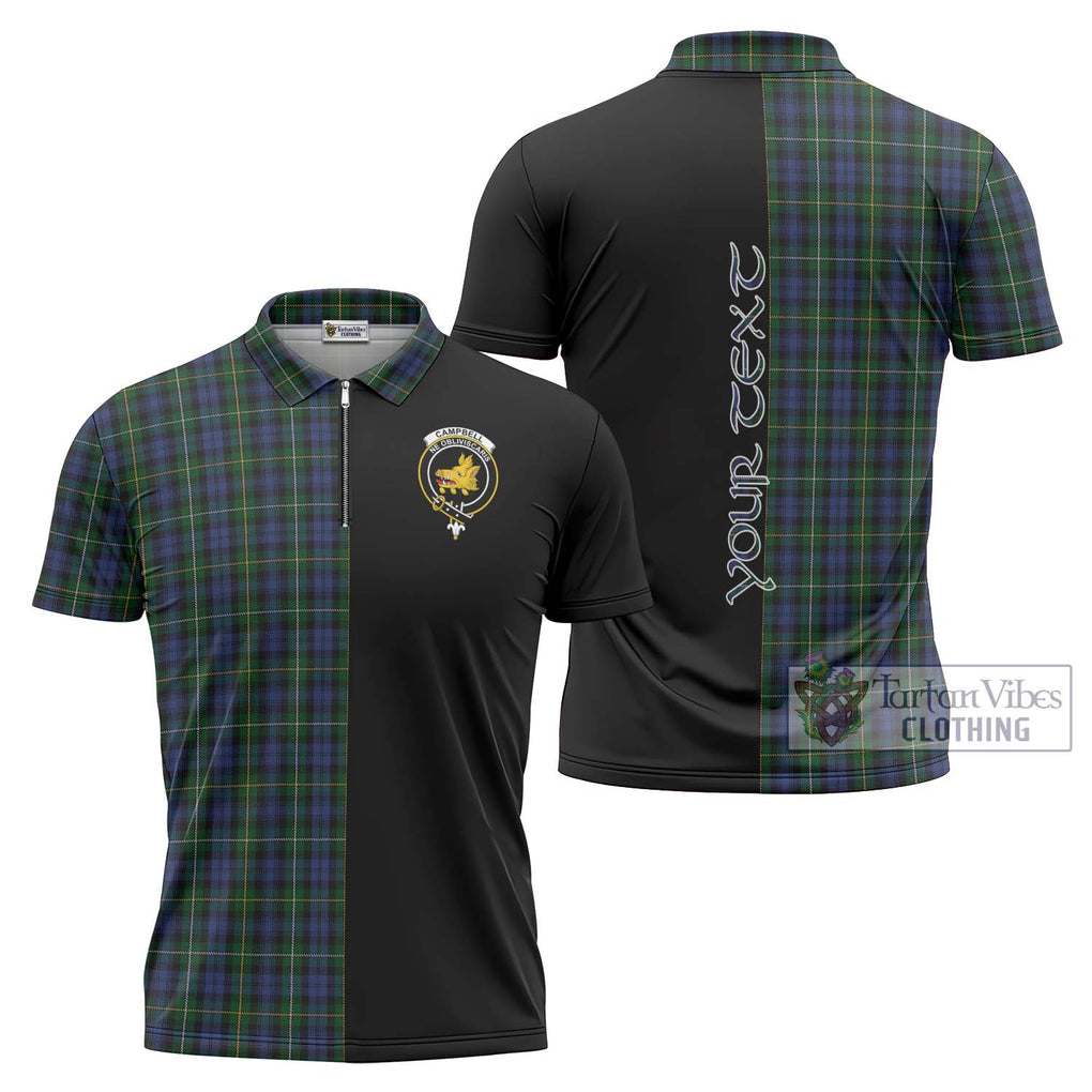 Campbell of Argyll 01 Tartan Zipper Polo Shirt with Family Crest and Half Of Me Style Unisex - Tartanvibesclothing Shop