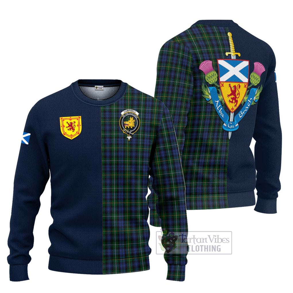 Tartan Vibes Clothing Campbell of Argyll 01 Tartan Knitted Sweater with Scottish Lion Royal Arm Half Style