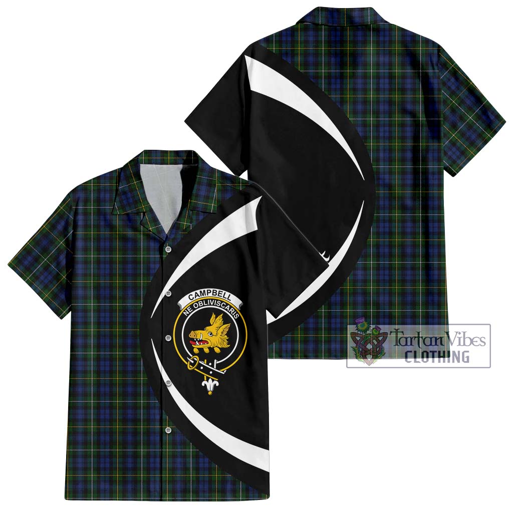 Campbell of Argyll 01 Tartan Short Sleeve Button Up with Family Crest Circle Style Kid - Tartan Vibes Clothing