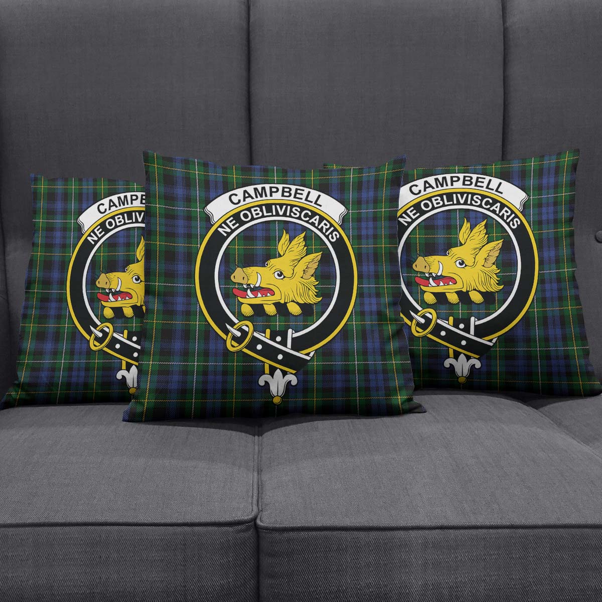 Campbell of Argyll #01 Tartan Pillow Cover with Family Crest Square Pillow Cover - Tartanvibesclothing Shop