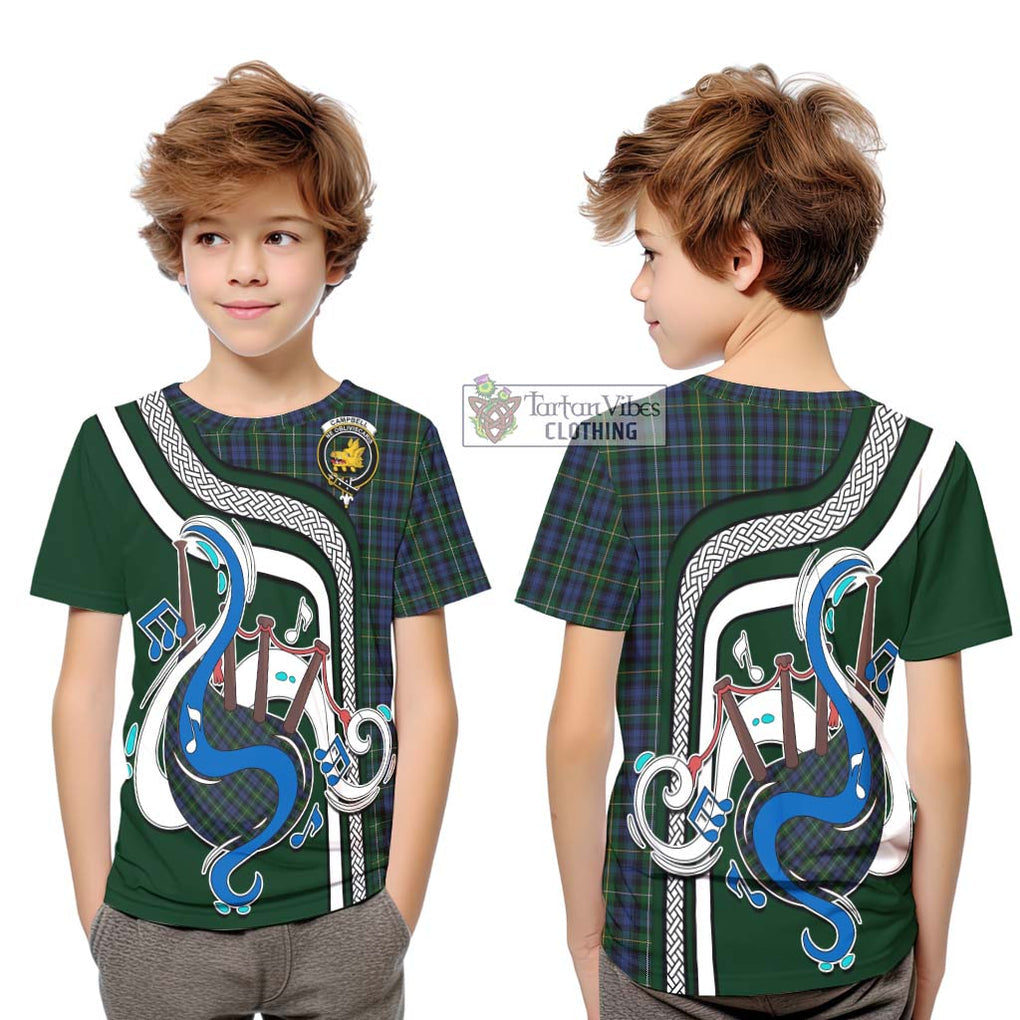 Tartan Vibes Clothing Campbell of Argyll 01 Tartan Kid T-Shirt with Epic Bagpipe Style