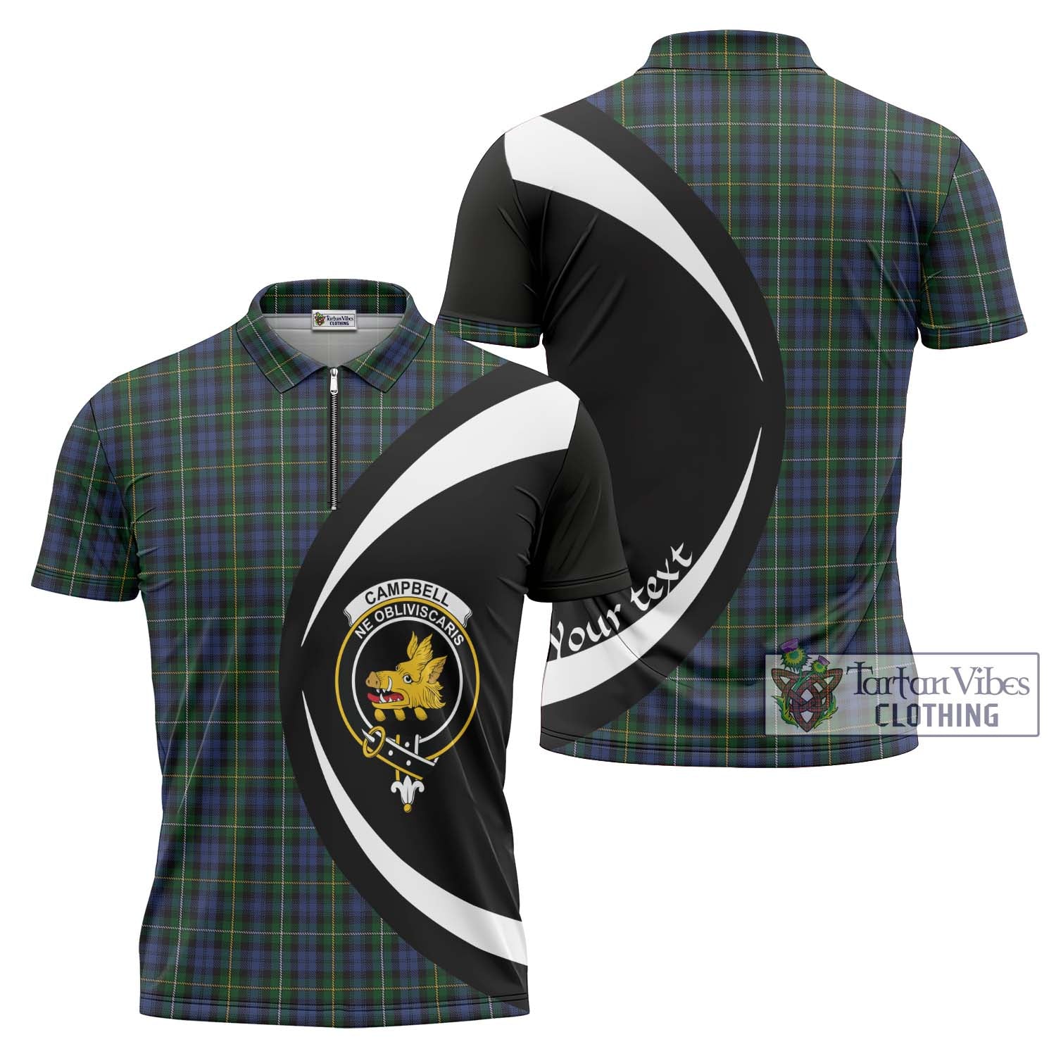 Tartan Vibes Clothing Campbell of Argyll 01 Tartan Zipper Polo Shirt with Family Crest Circle Style