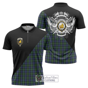 Campbell of Argyll 01 Tartan Zipper Polo Shirt with Family Crest and Military Logo Style