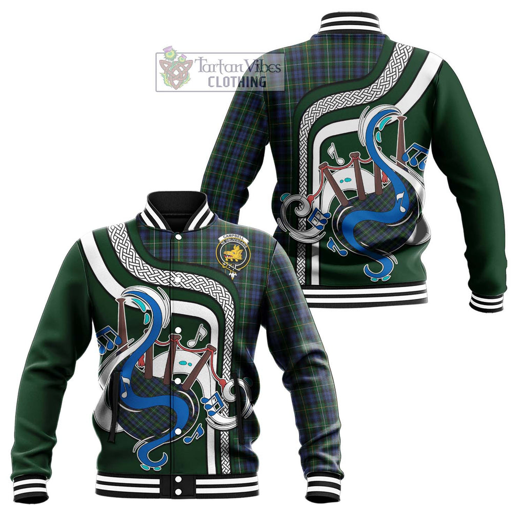 Tartan Vibes Clothing Campbell of Argyll 01 Tartan Baseball Jacket with Epic Bagpipe Style