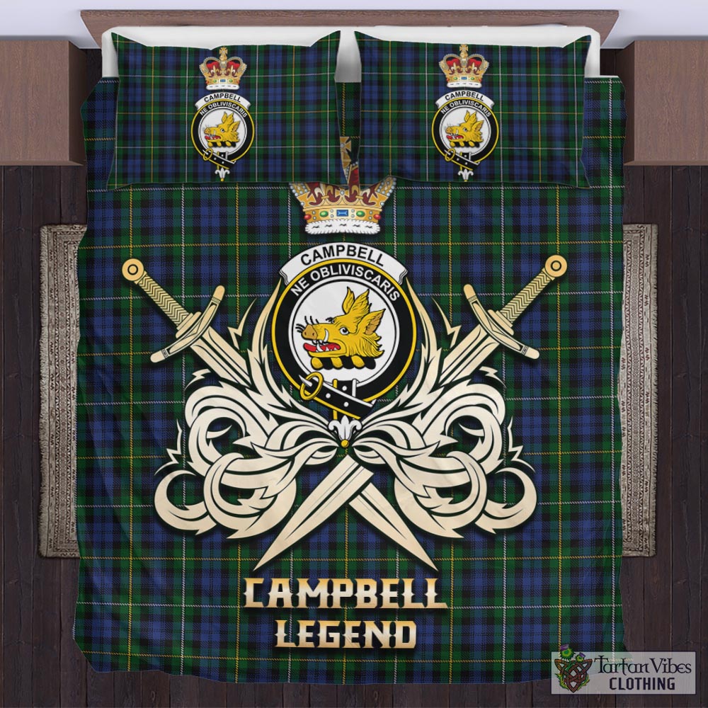 Tartan Vibes Clothing Campbell of Argyll #01 Tartan Bedding Set with Clan Crest and the Golden Sword of Courageous Legacy