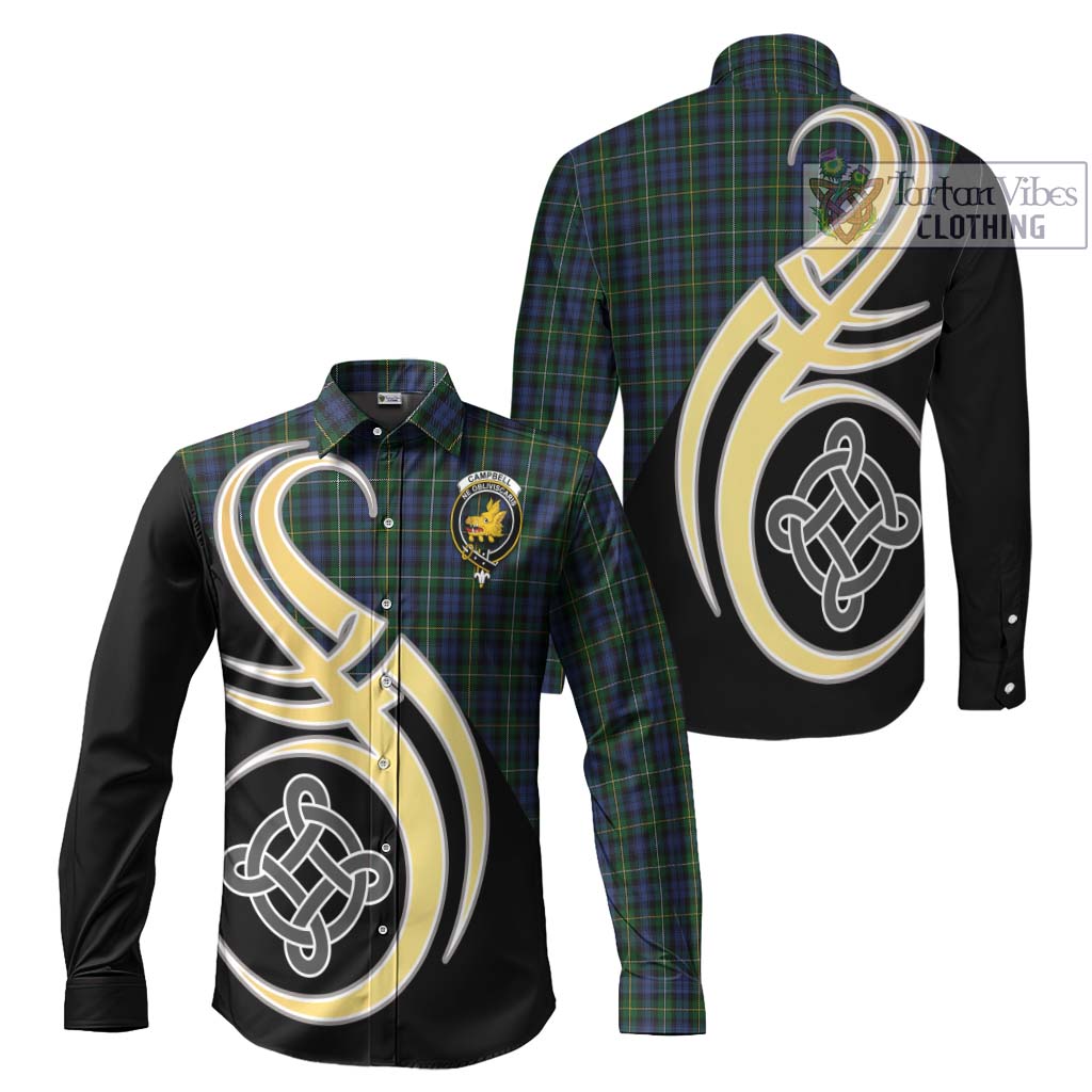 Campbell of Argyll 01 Tartan Long Sleeve Button Shirt with Family Crest and Celtic Symbol Style Men's Shirt S - Tartan Vibes Clothing