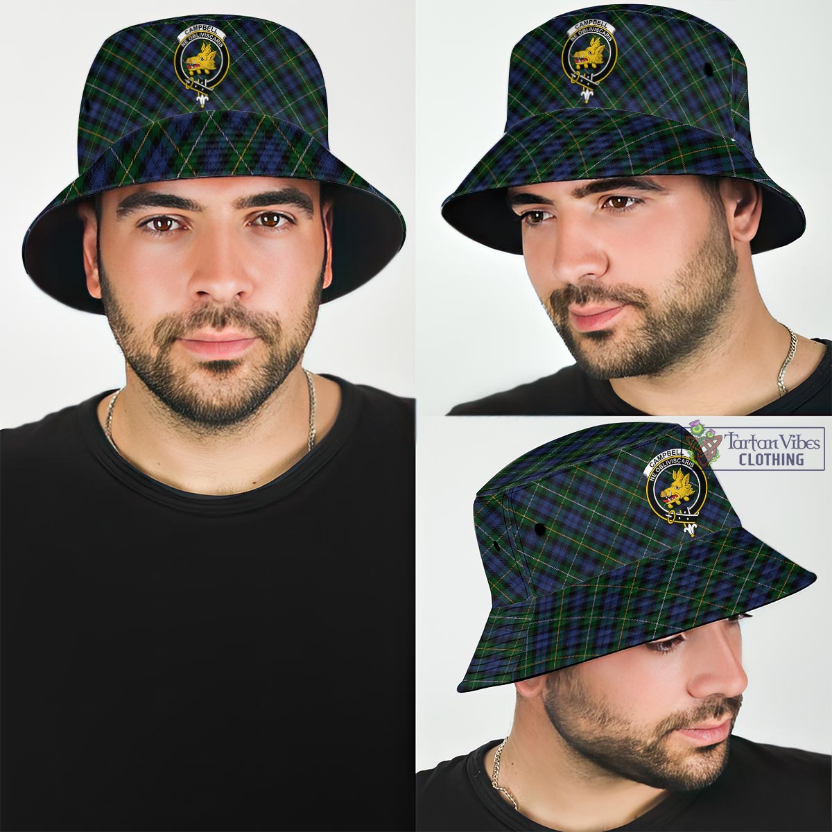 Tartan Vibes Clothing Campbell of Argyll #01 Tartan Bucket Hat with Family Crest