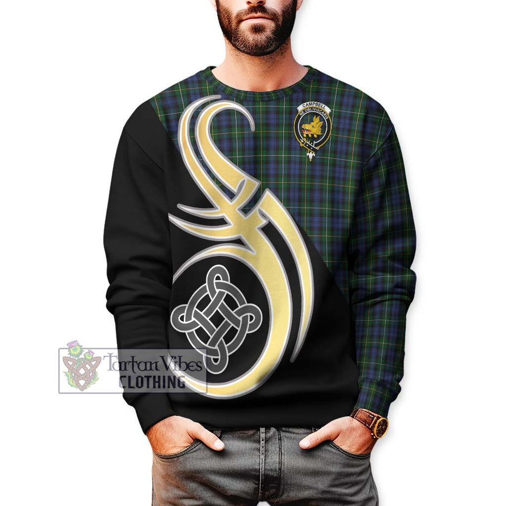 Campbell of Argyll 01 Tartan Sweatshirt with Family Crest and Celtic Symbol Style Unisex - Tartan Vibes Clothing