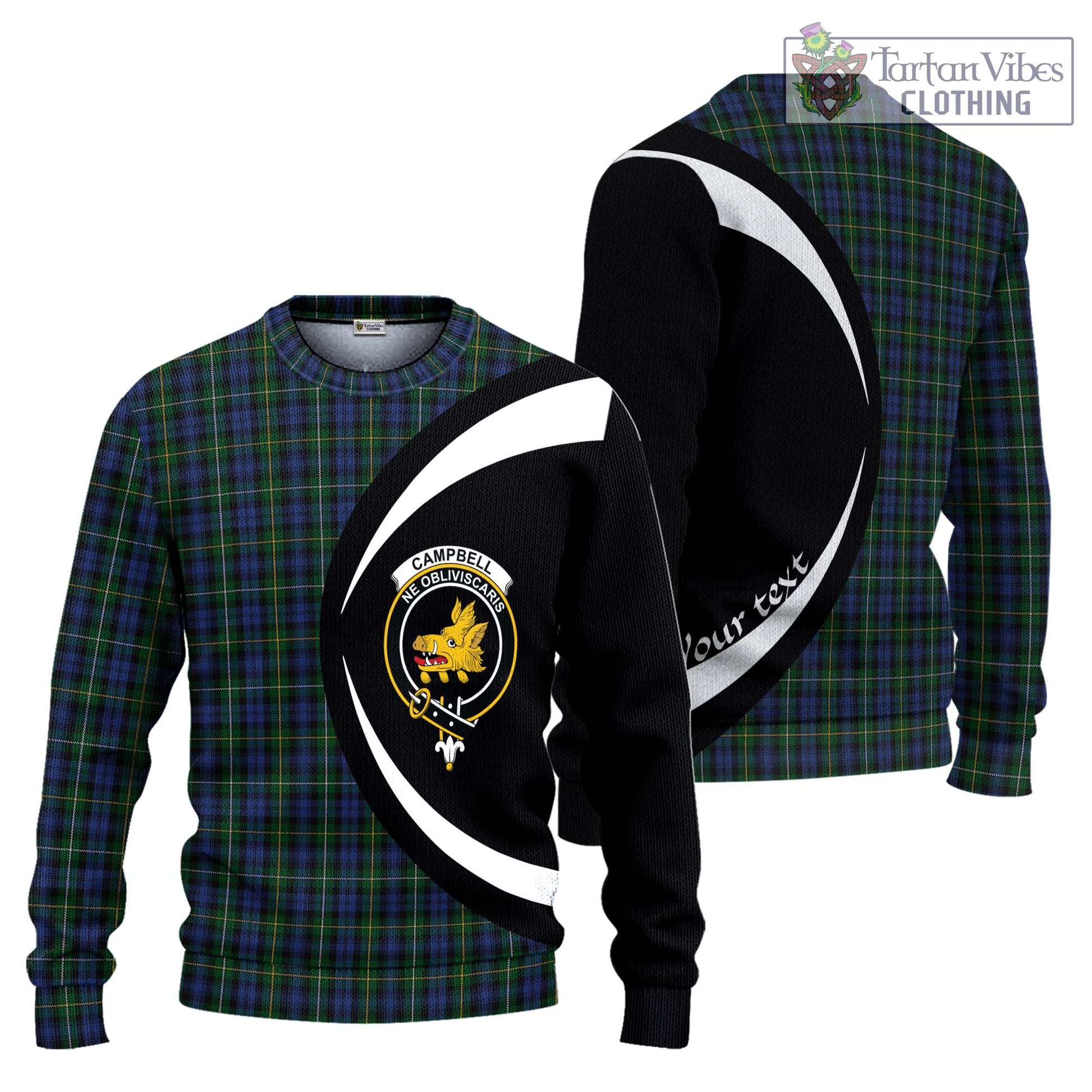 Tartan Vibes Clothing Campbell of Argyll 01 Tartan Knitted Sweater with Family Crest Circle Style