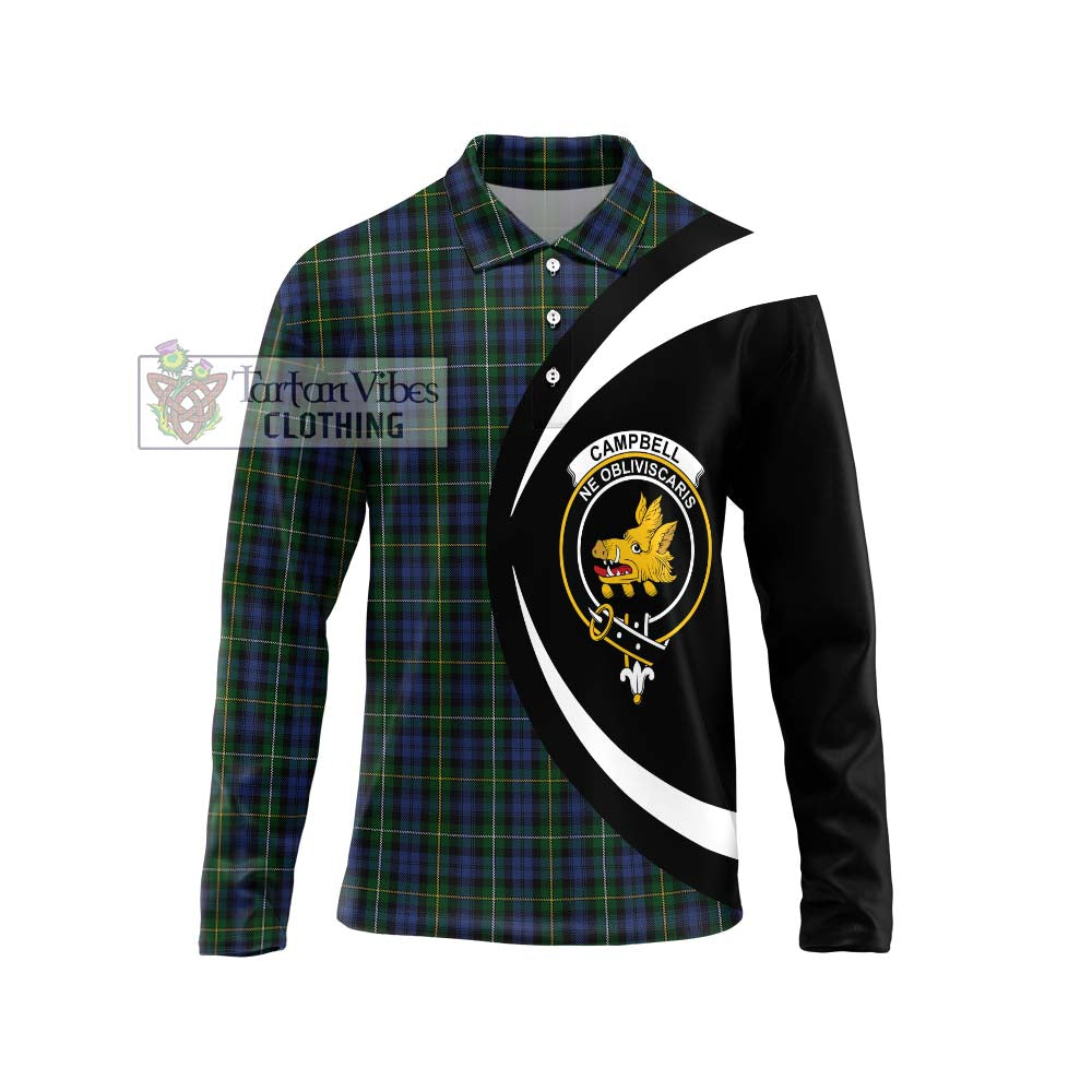 Campbell of Argyll 01 Tartan Long Sleeve Polo Shirt with Family Crest Circle Style Unisex - Tartan Vibes Clothing