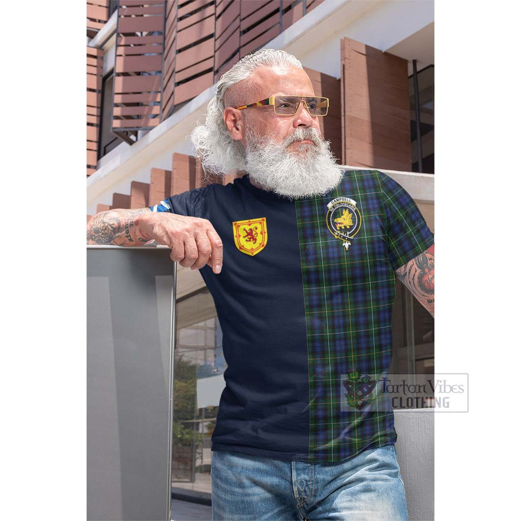 Tartan Vibes Clothing Campbell of Argyll 01 Tartan Cotton T-shirt with Scottish Lion Royal Arm Half Style