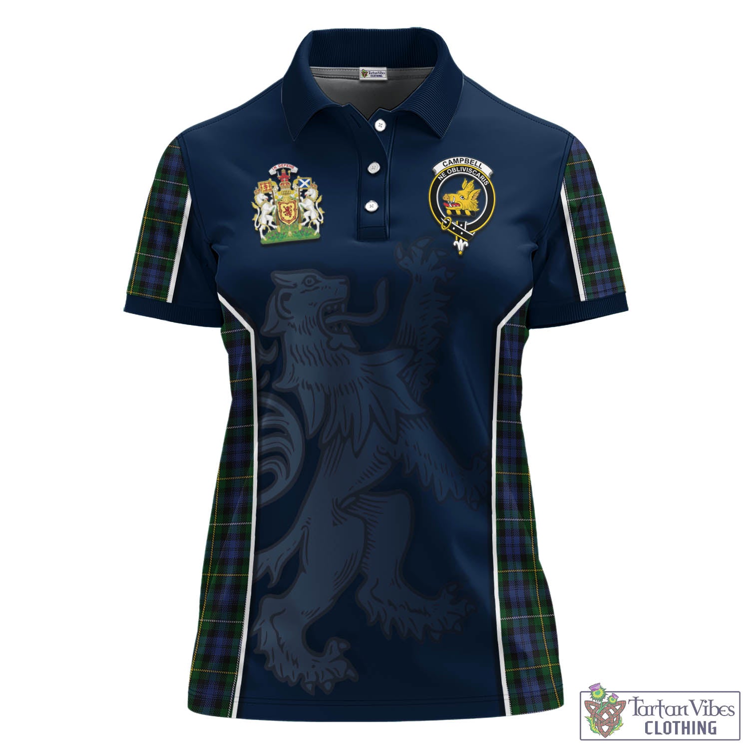 Tartan Vibes Clothing Campbell of Argyll #01 Tartan Women's Polo Shirt with Family Crest and Lion Rampant Vibes Sport Style